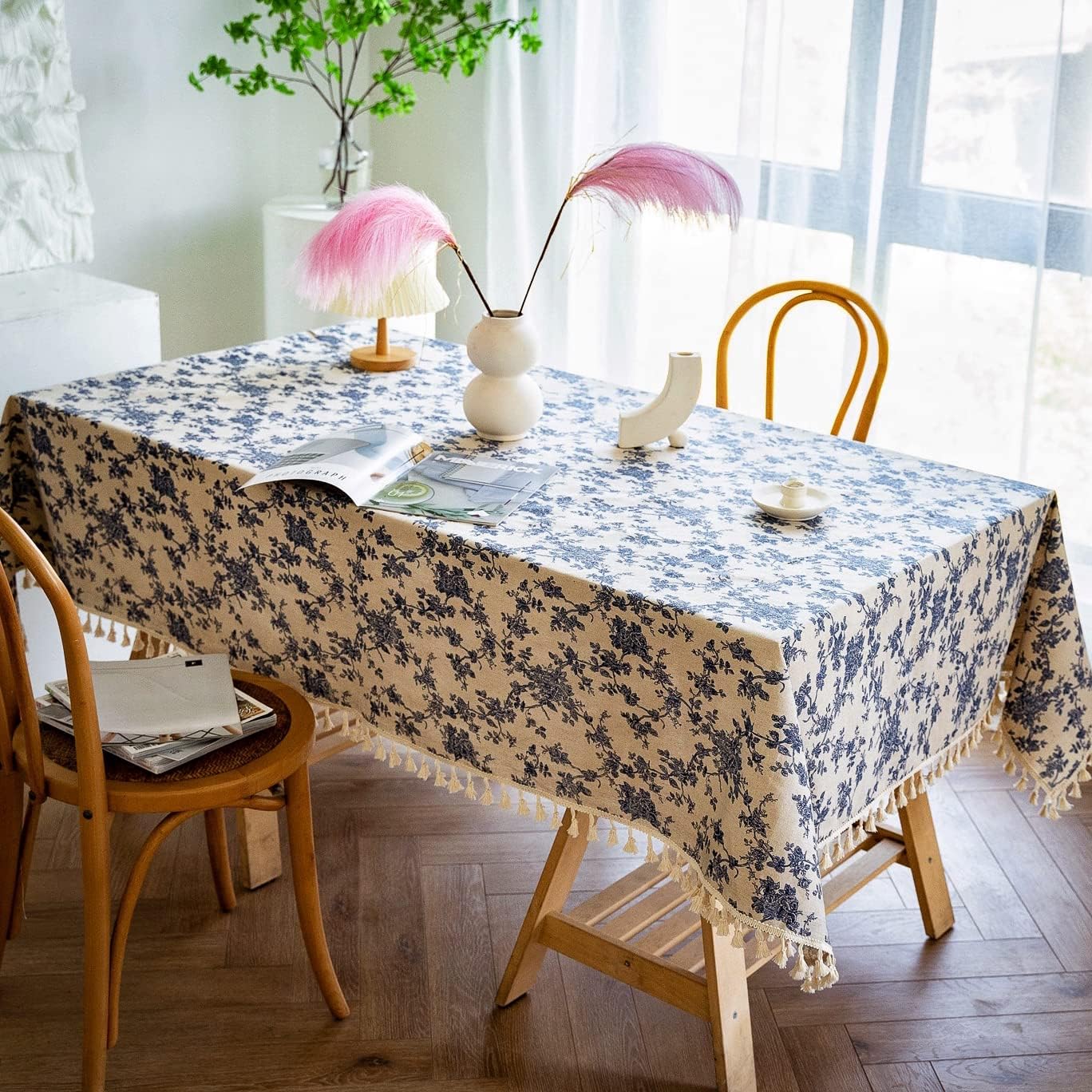French Rose Tassel Tablecloth 55x102 inches Coordinate Your Kitchen Dining Kennedy Collection