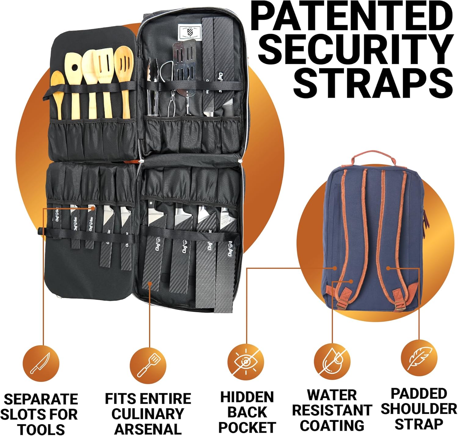 Retro Chef Backpack with 20 Slots for Knives Tools