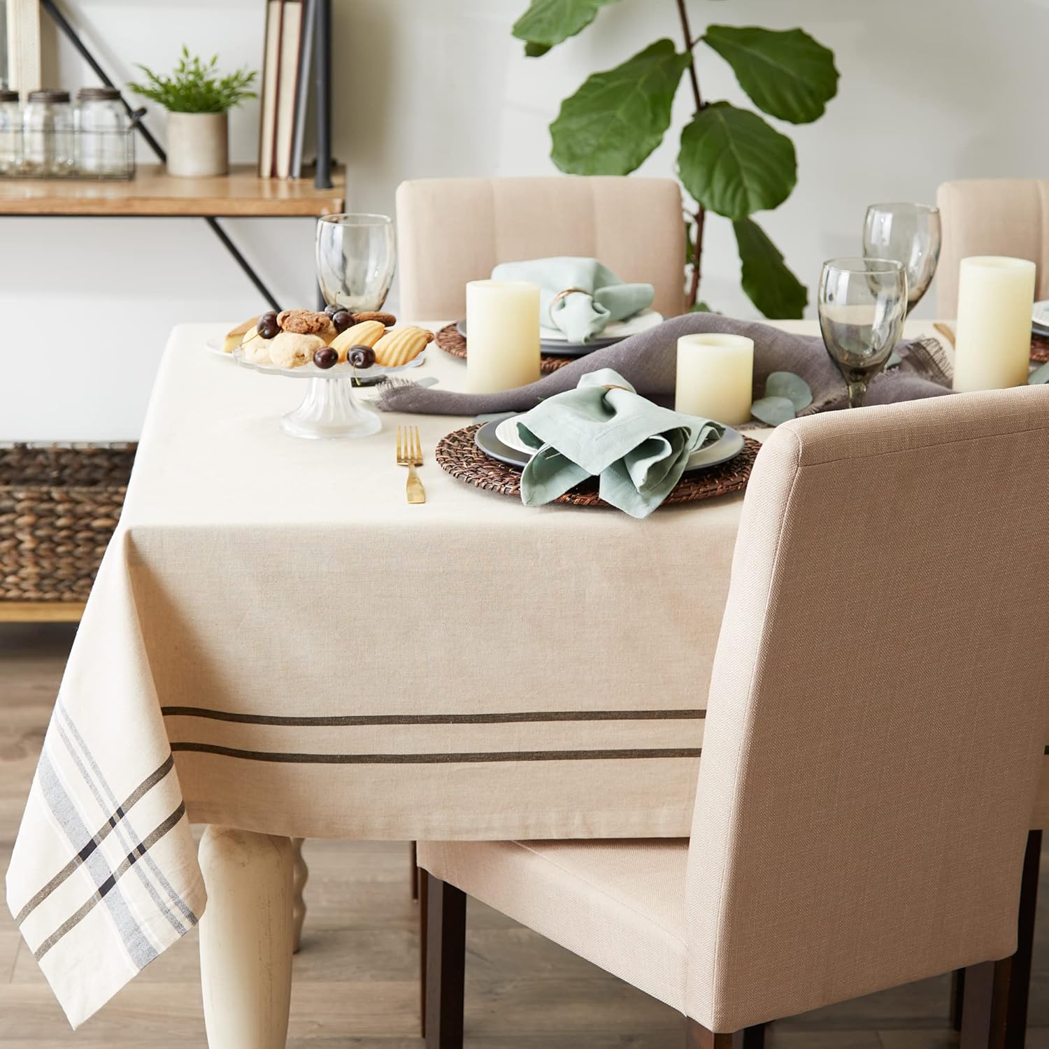 DII French Stripe Tablecloth 60x104_taupeBlack