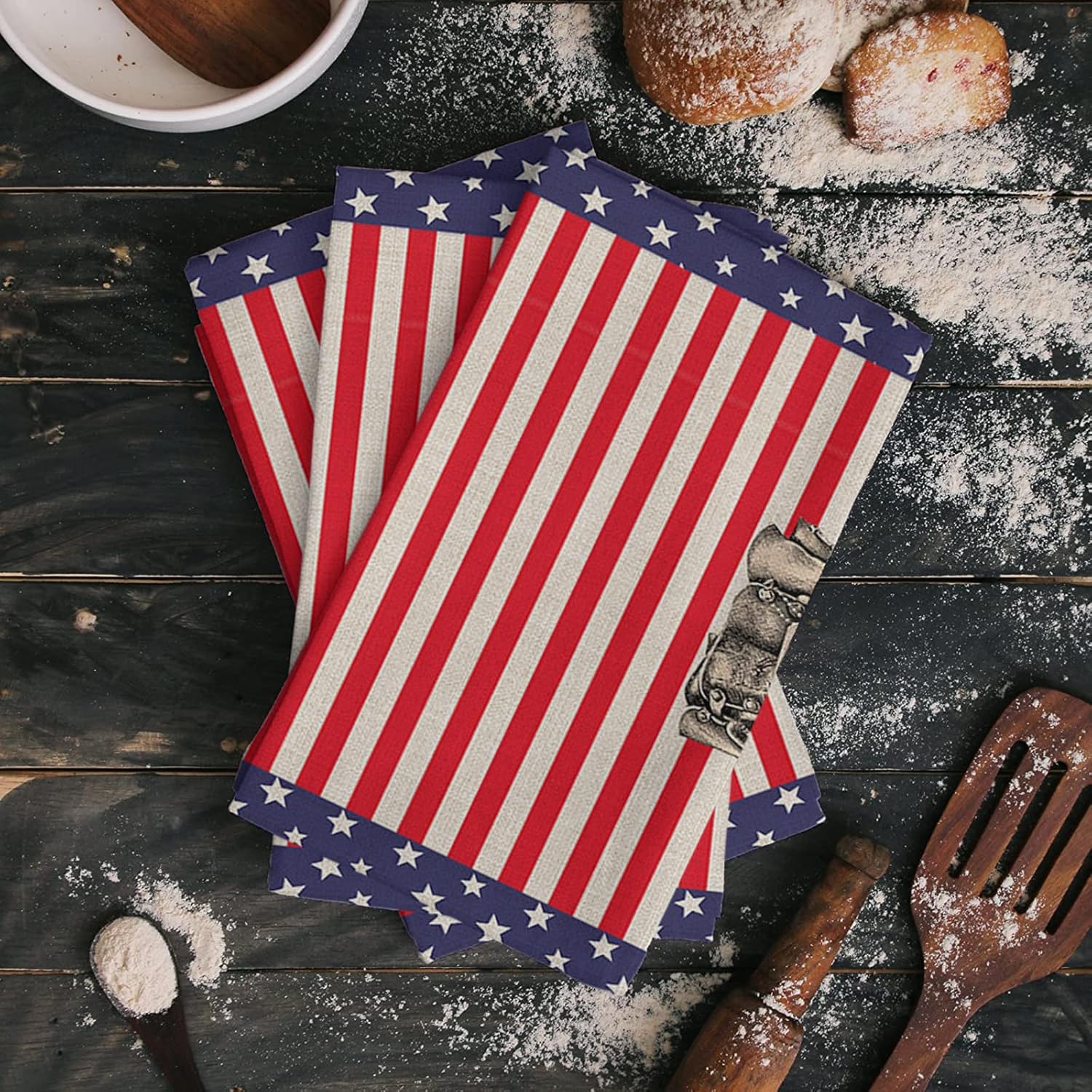 Patriotic Independence Stripes Kitchen Towels 18x28 2 Pack