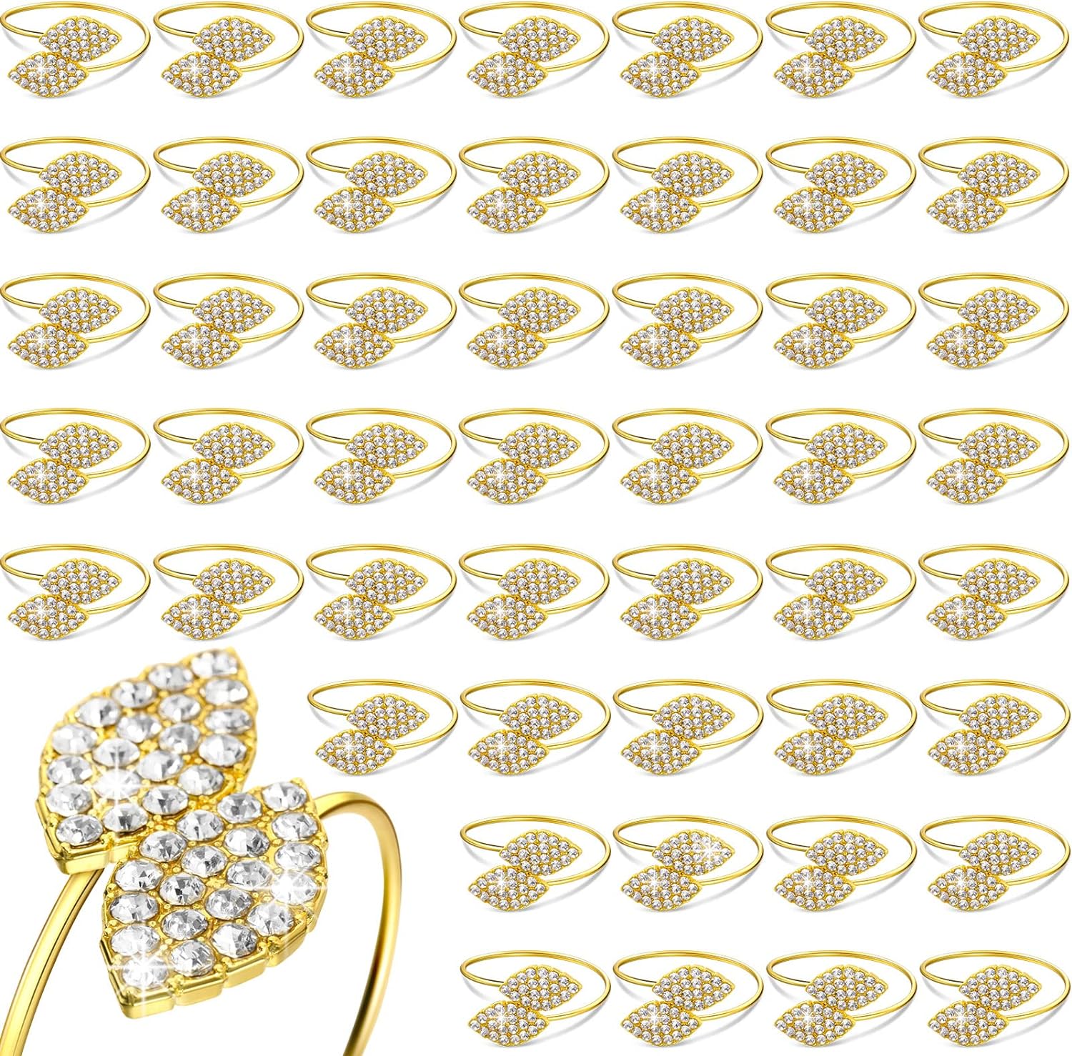 100-Piece Metal Napkin Rings with Rhinestone Design