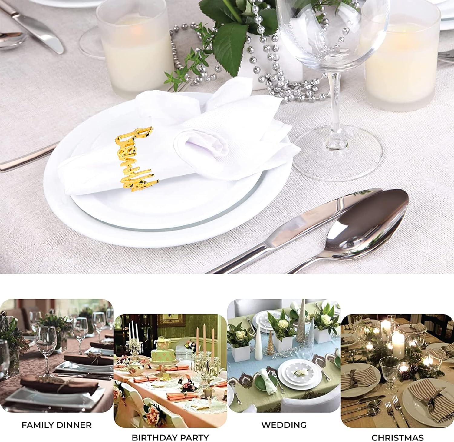 12pc Gold Napkin Rings with Bismillah for Eid Ramadan More
