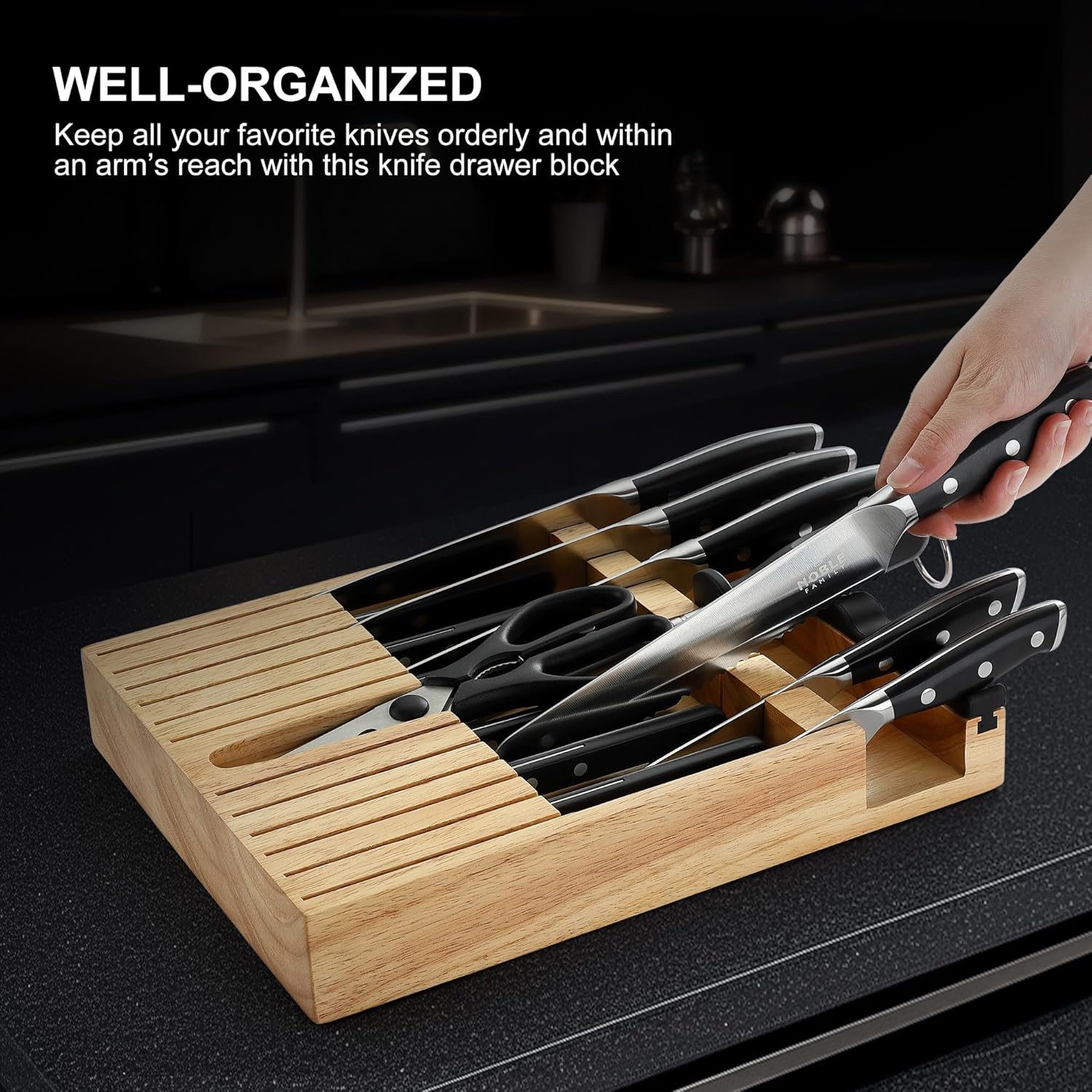 N NOBLE FAMILY 16Pcs Knife Set with Block and Sharpener