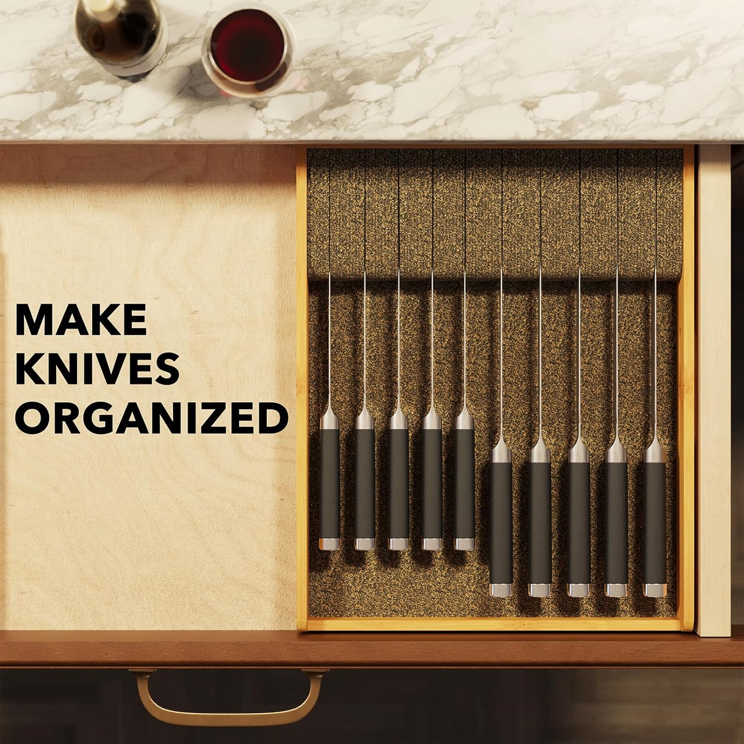 SpaceAid Large Knife Drawer Organizer bamboo insert