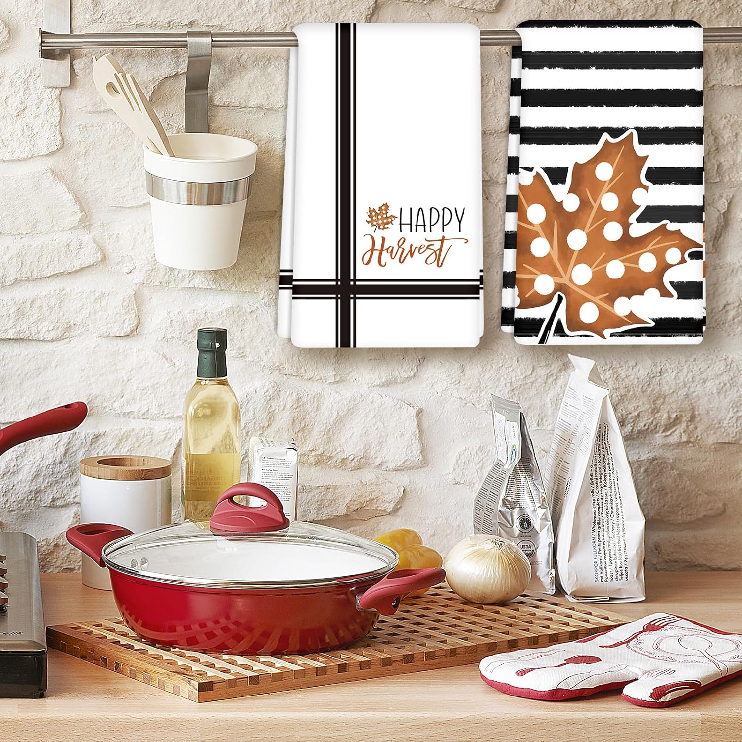 AnyDesign Fall Kitchen Dish Towels 4Pcs