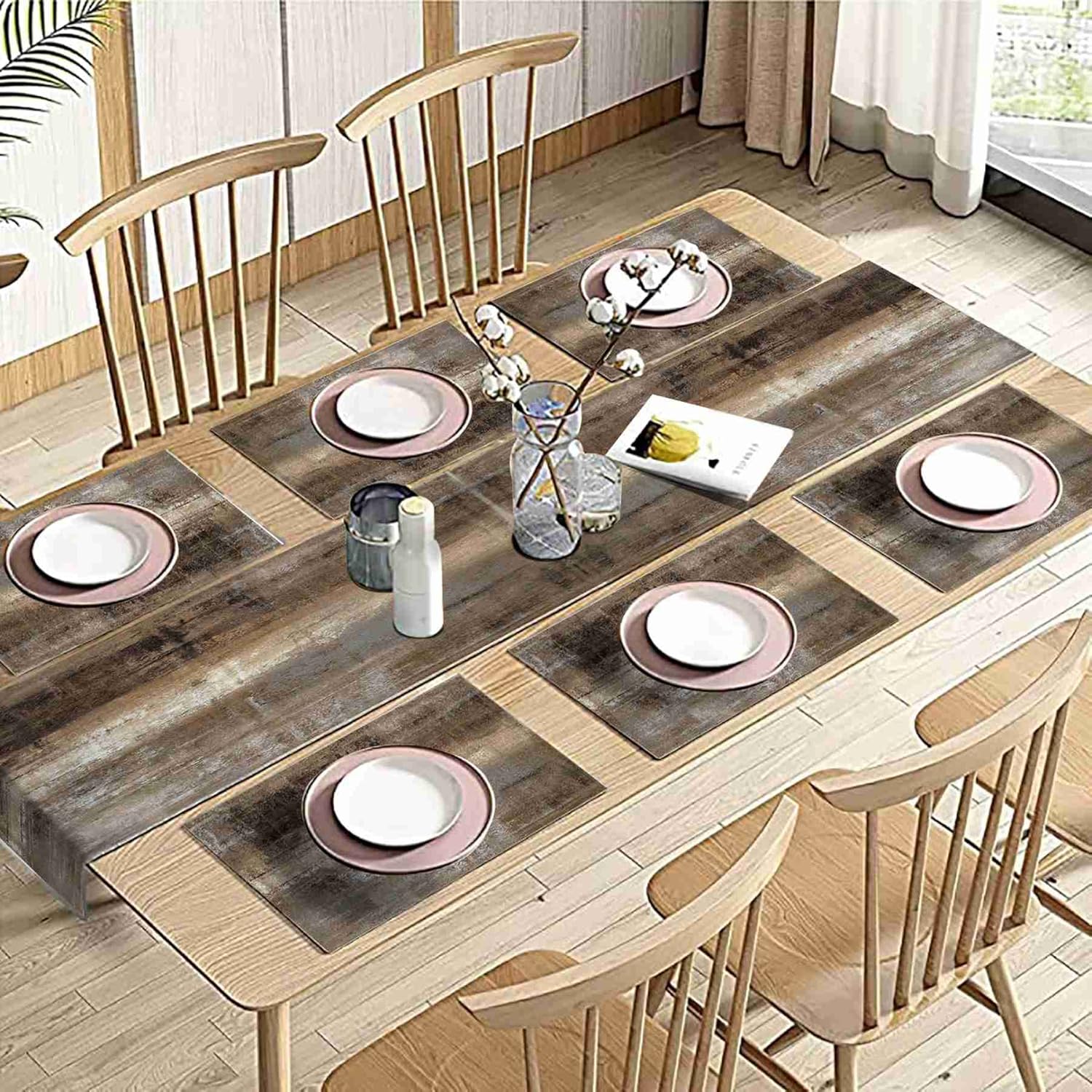 Dark Brown Rustic Table Runner and Placemats Set