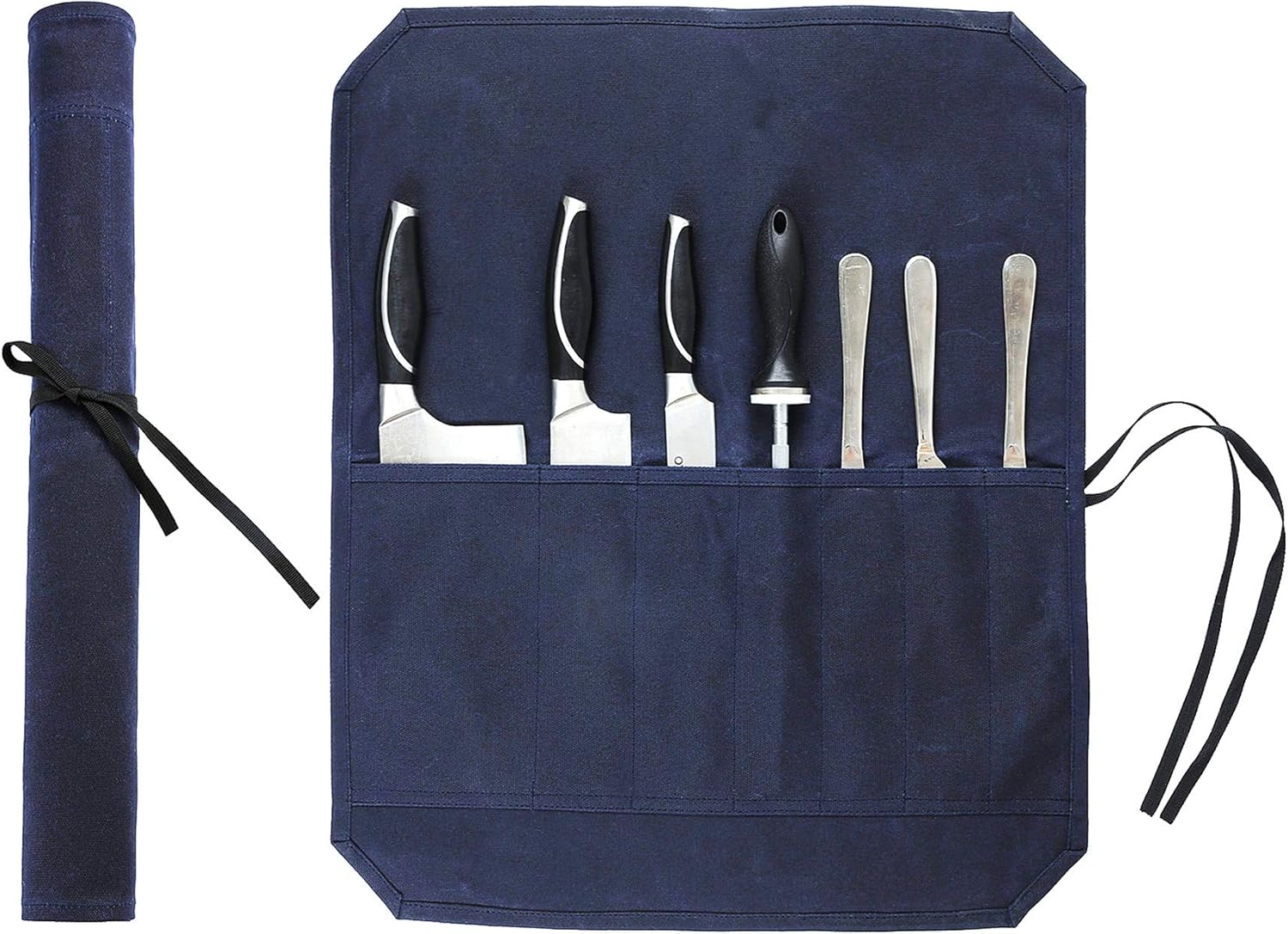 Denifiter Heavy Duty Knife Bag 16oz Waxed Canvas 7-Slot Blue