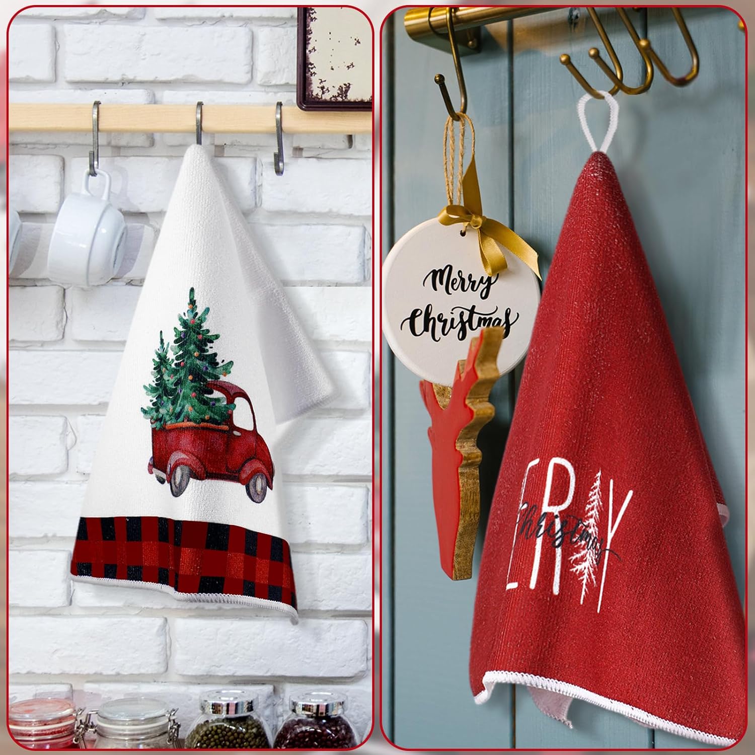 Bencailor 4-Piece Xmas Kitchen Towels Buffaloo Plaid