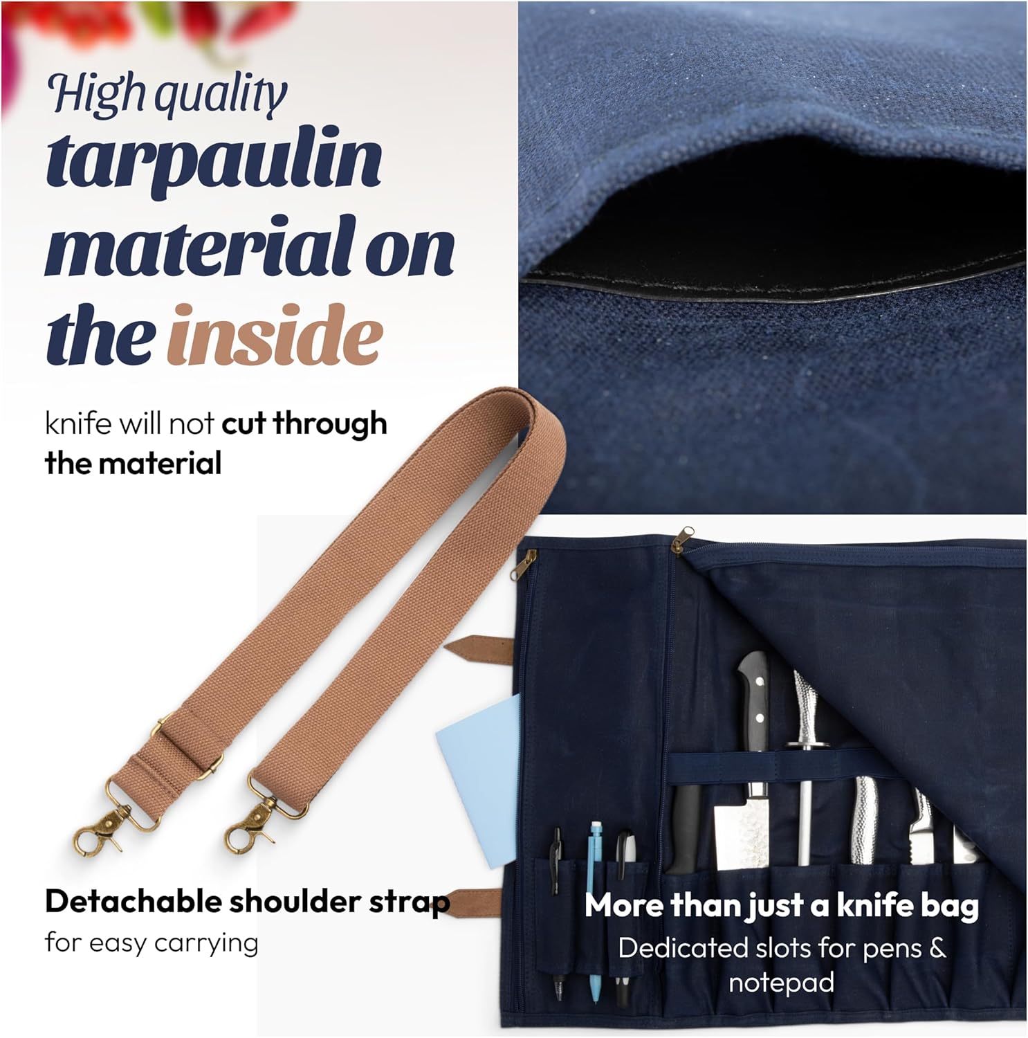 Chefs Knife Roll Bag with Top Grain Leather Waxed Canvas