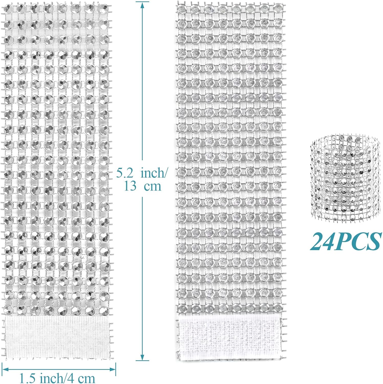 24Pack Silver Napkin Rings Elegant Napkins Rings with Water Diamond Design