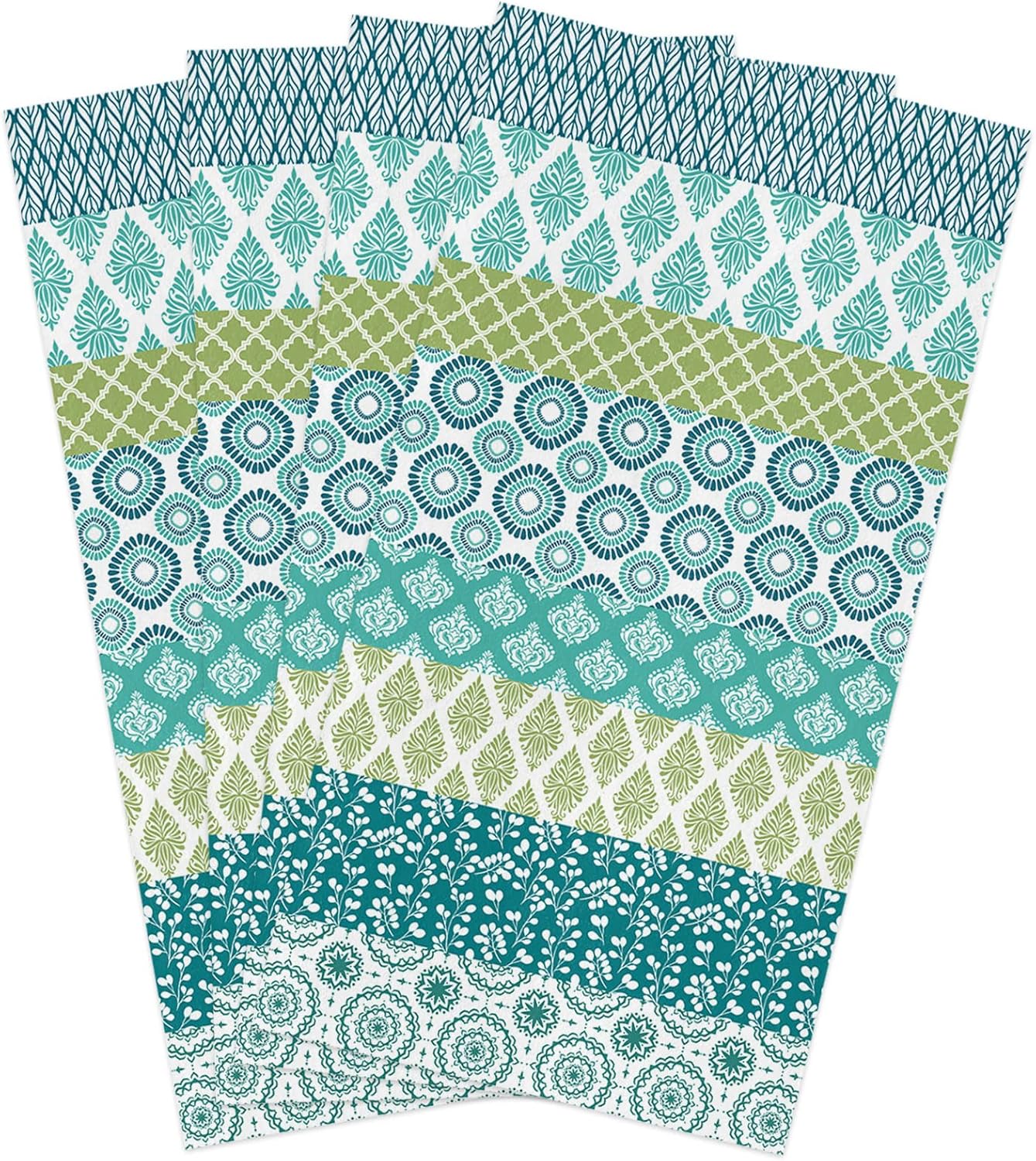 ZOE GARDEN 4-Piece Premium Dish Towels Durable Luxurious Blue Green Turquoise Stripe
