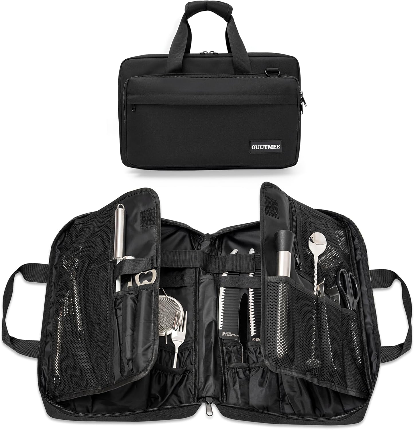 OUUTMEEChef Knife Bag for Professionals 25 Total Pockets Kitchen Utensils Organizer