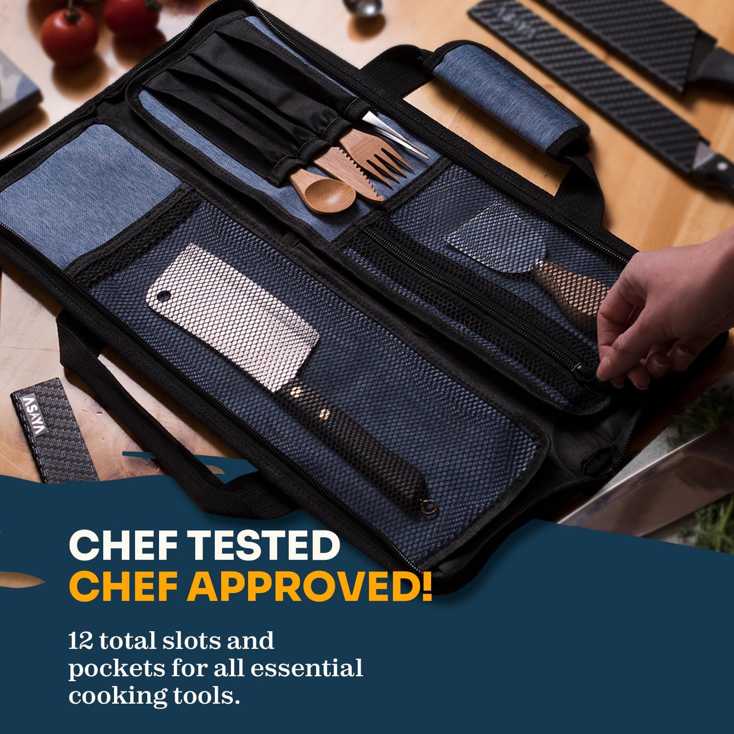 Asaya Chef Knife Roll Bag 12-Pocket Durable Kitchen Tool for Travelers