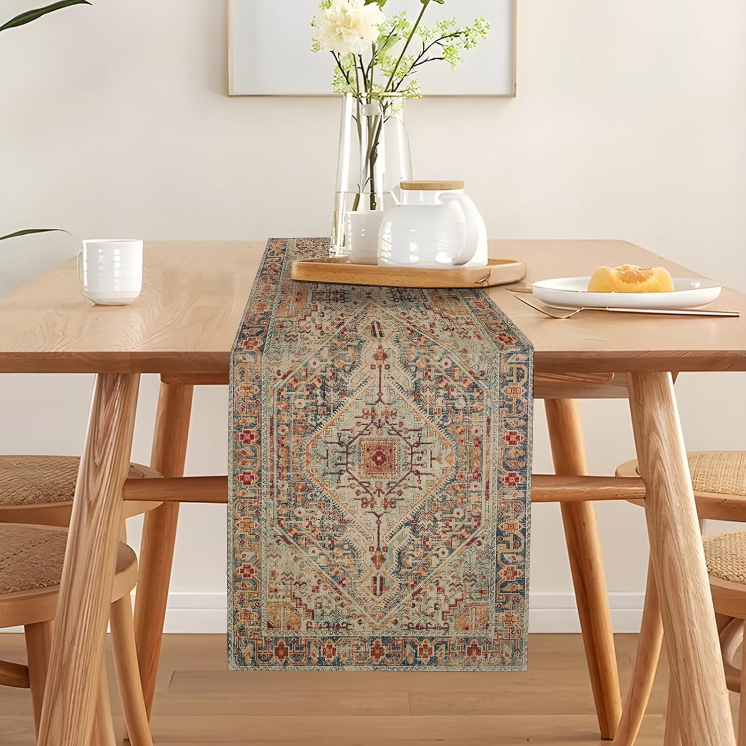 Dusty Blue Table Runner Vintage Farmhouse Style