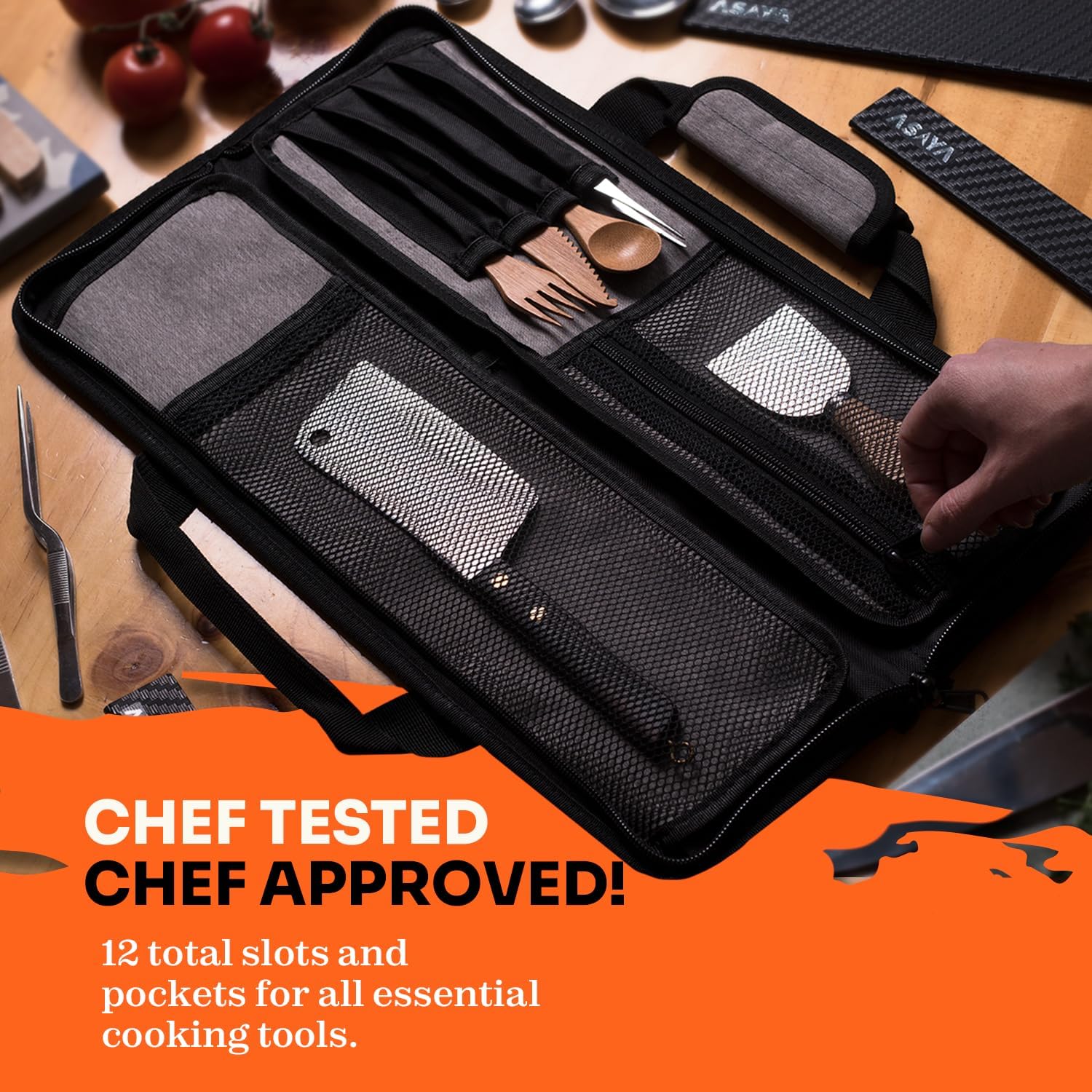 Asaya Chef Knife Roll Bag - 12 Pockets for Easy Storage