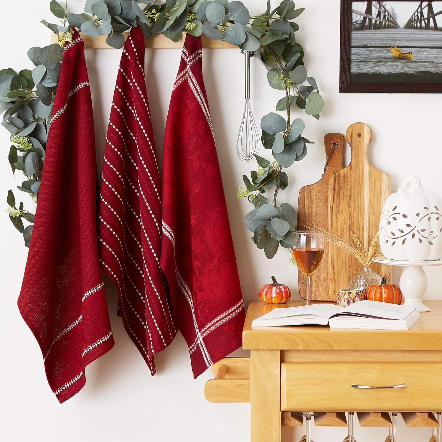 DII Fall Harvest Redwood Dishtowel Set 18x28 3 Piece