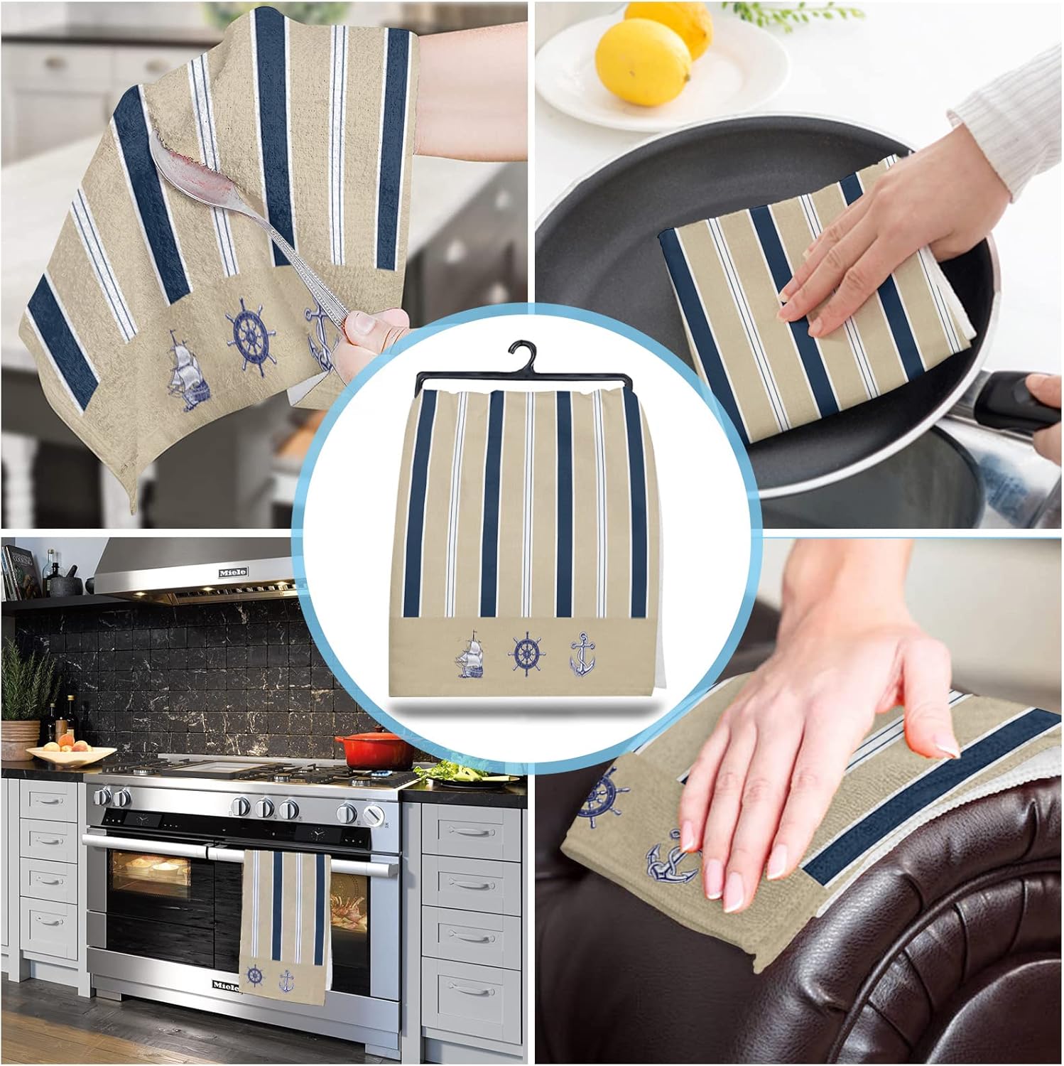 ZOE GARDEN Quick-Dry Durable Kitchen Towels navy blue 2-pack