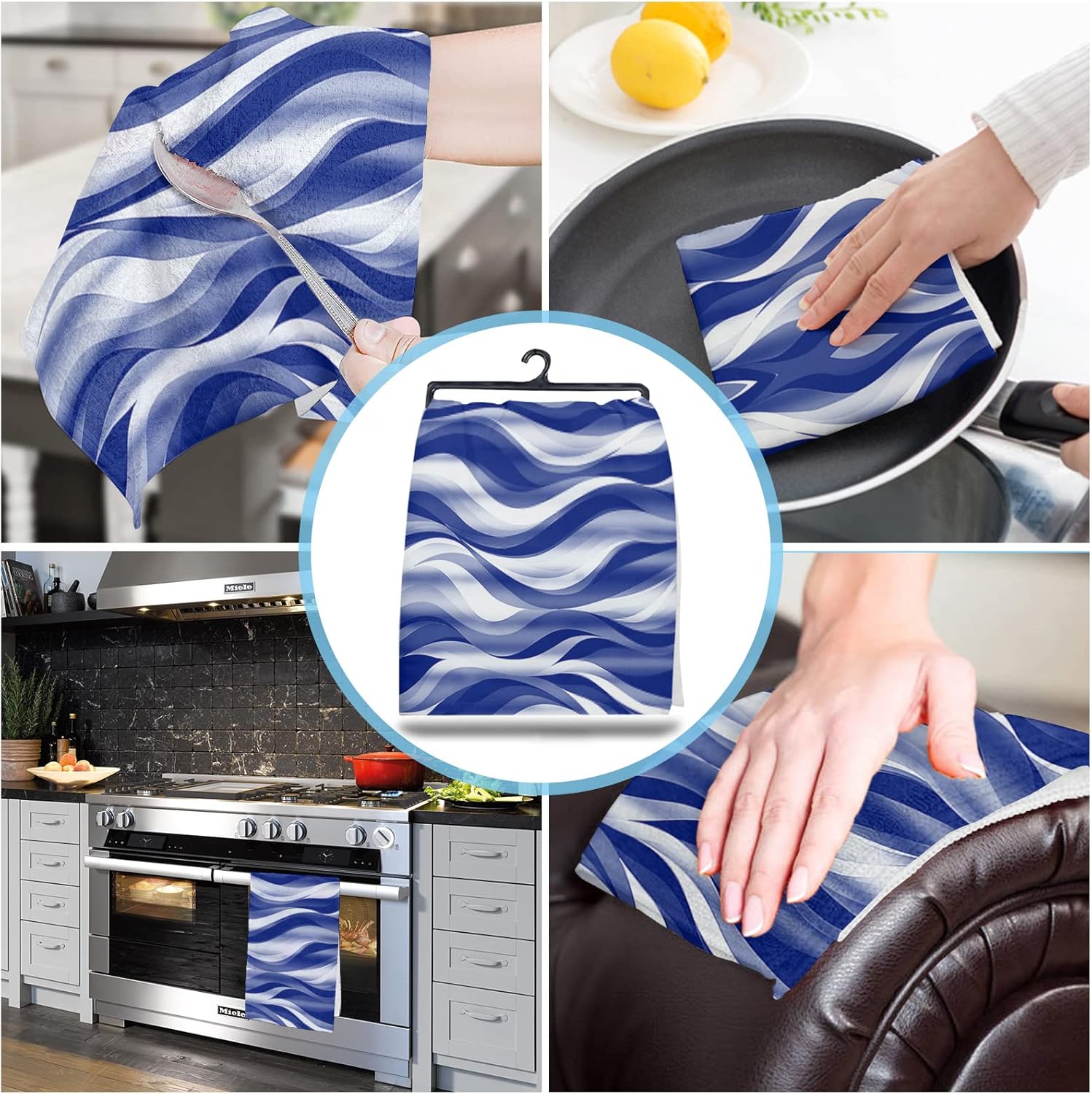 ZOE GARDEN Abstract Navy Blue Kitchen Towels Quick Dry Cleaning Cloth Modern Stripes