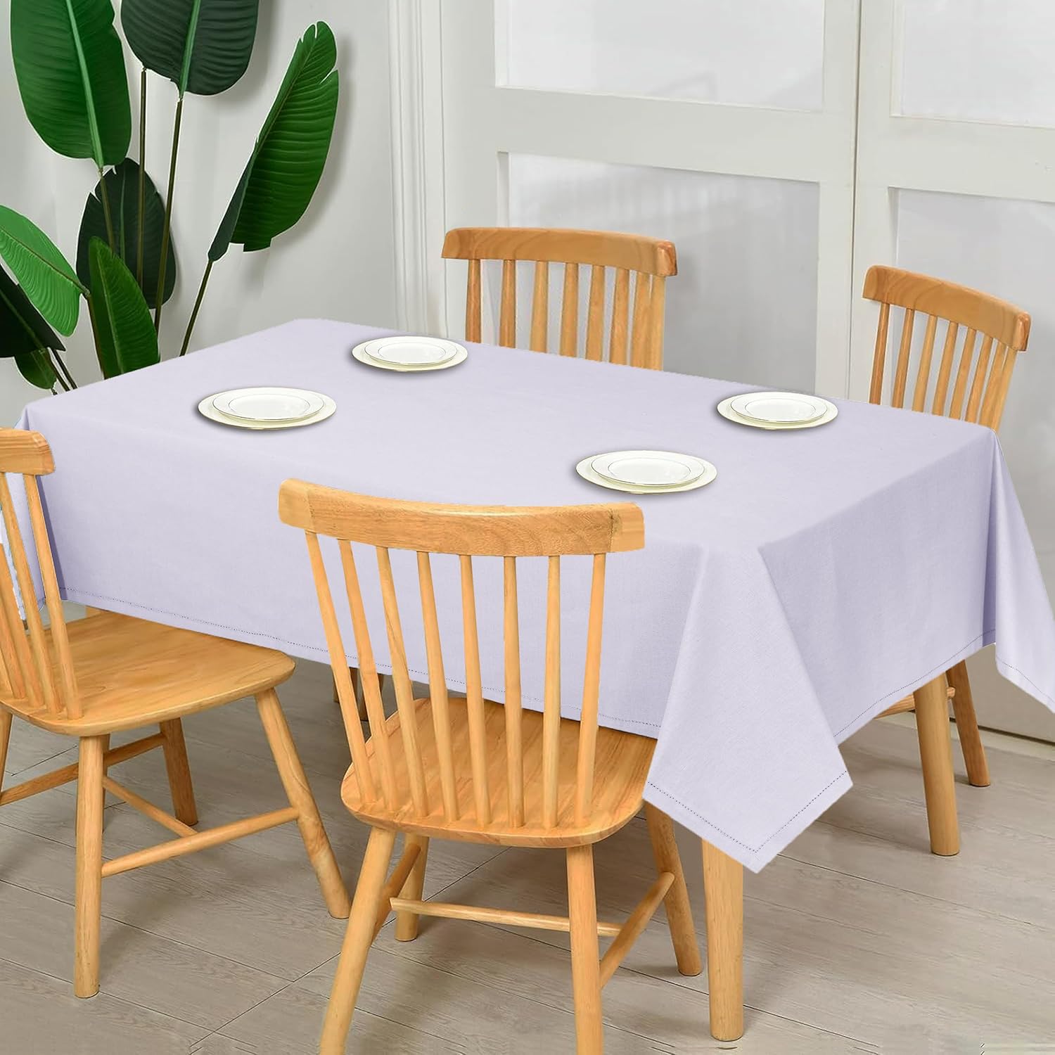 RUVANTI 84x60 Premium Linen Tablecloth Machine Washable Lavender Grey