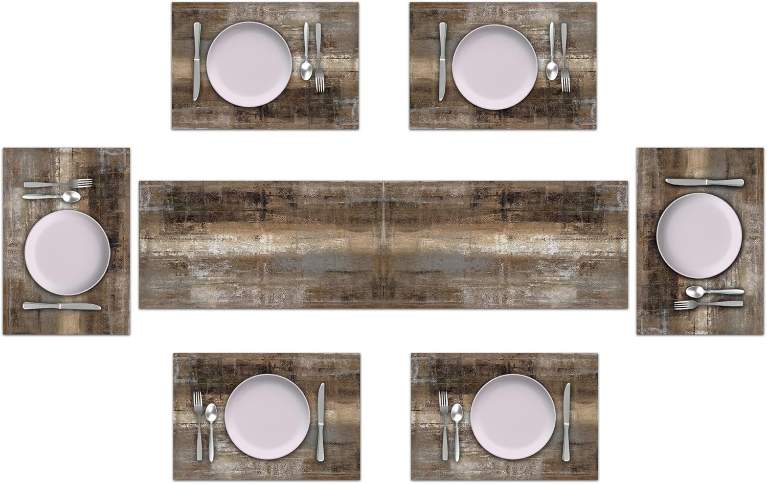 Dark Brown Rustic Table Runner and Placemats Set