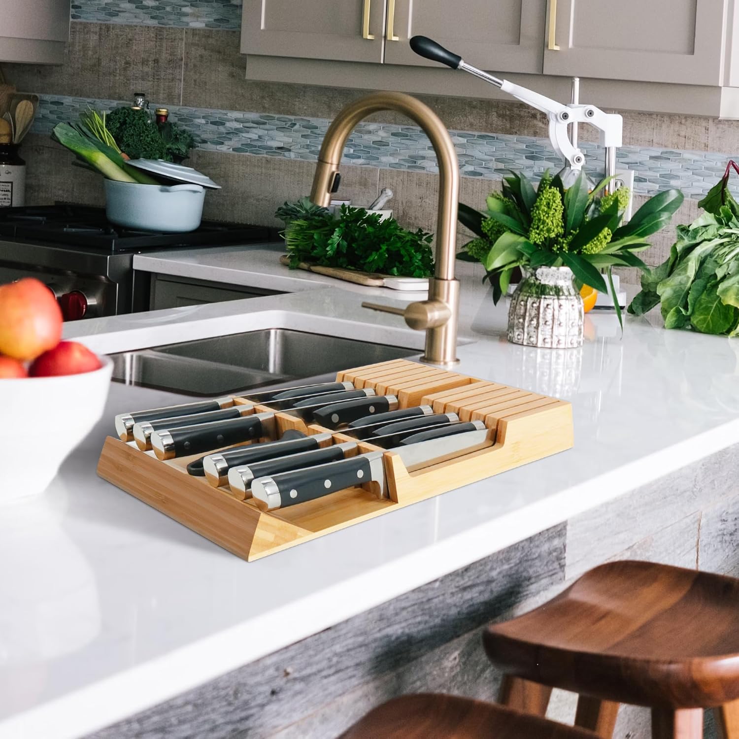 Utoplike Bamboo Knife Block - Organize Your Kitchen Tools