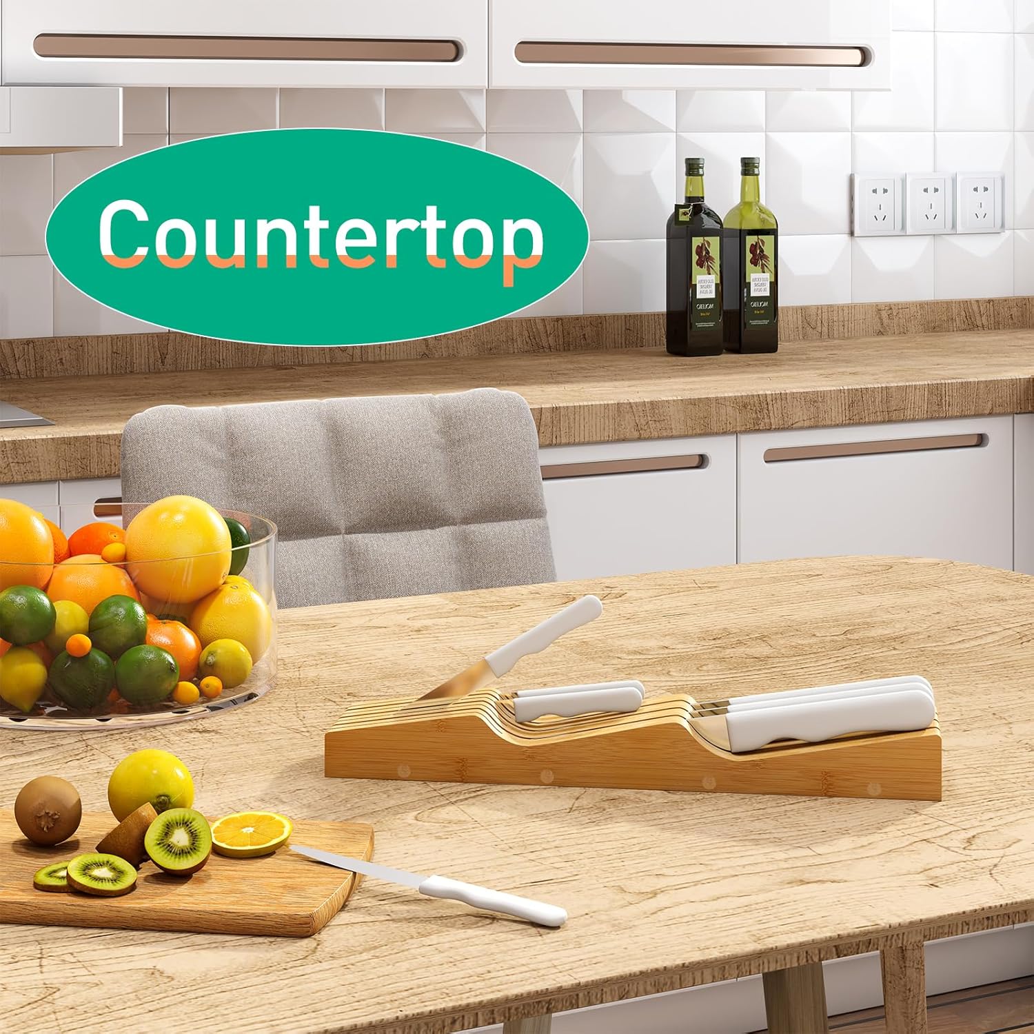 Knife Block for 7 Knives Bamboo Organizer
