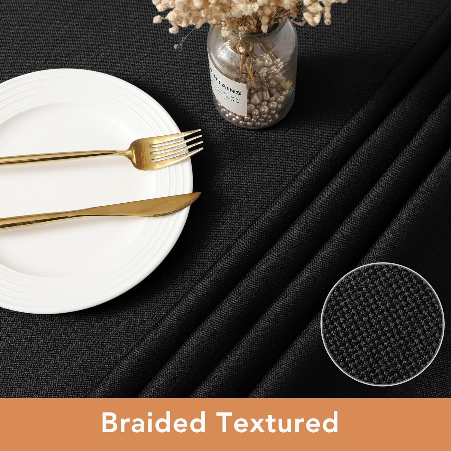 BIFENBI Premium Tablecloth for Parties - 60x84 Inch Black Textured
