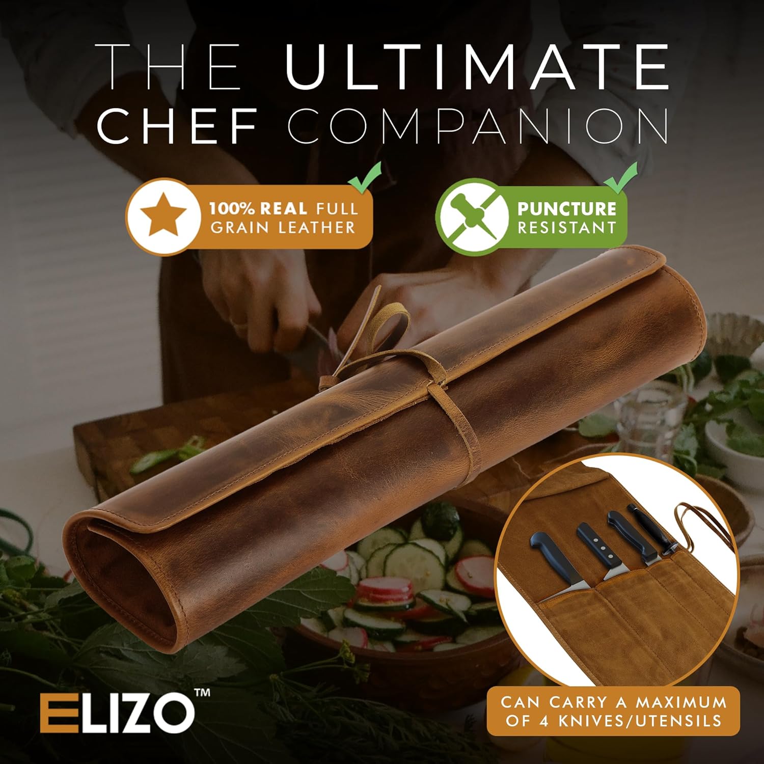 ELIZO Handcrafted Leather Knife Roll Bag