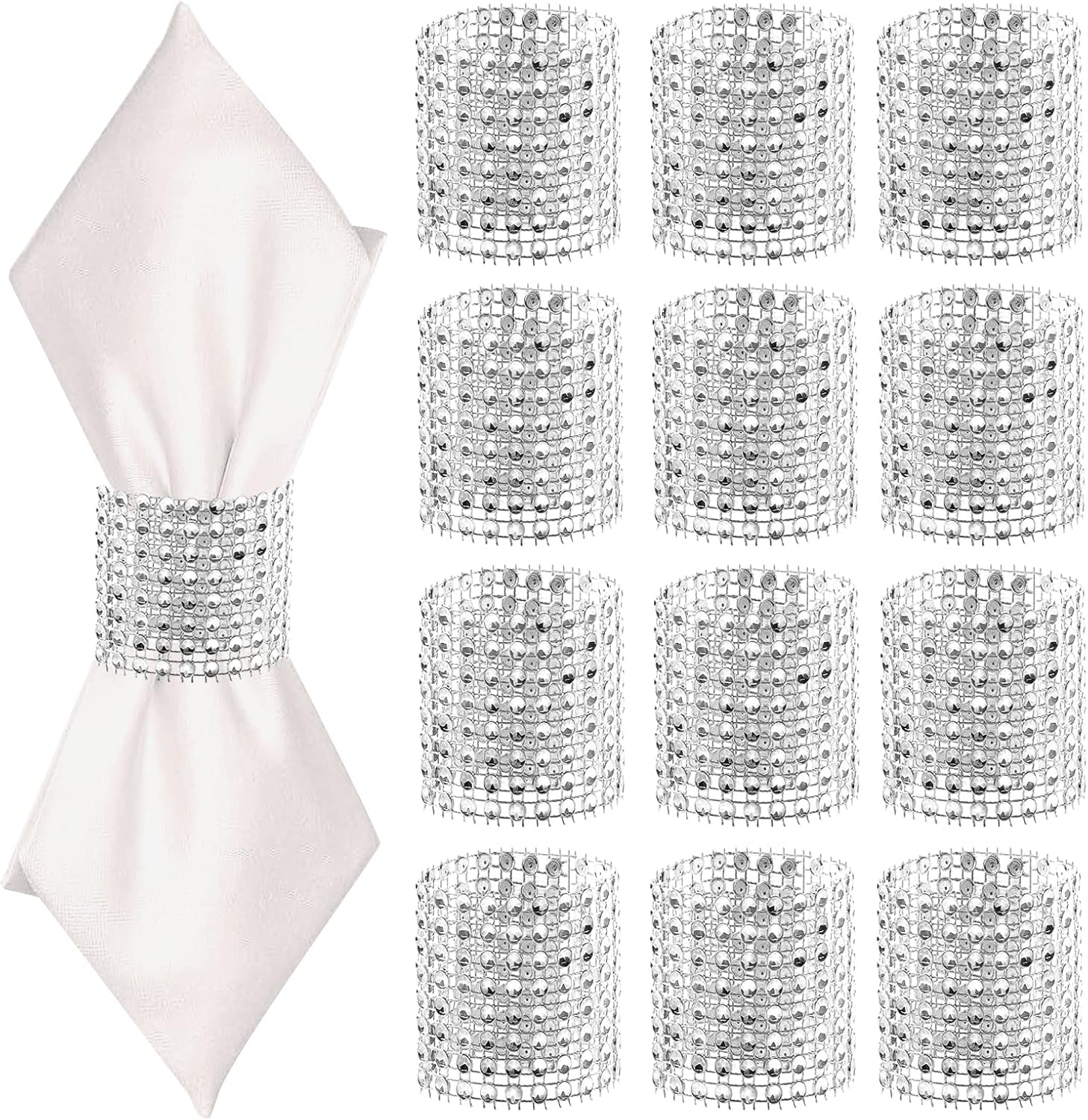 24Pack Silver Napkin Rings Elegant Napkins Rings with Water Diamond Design