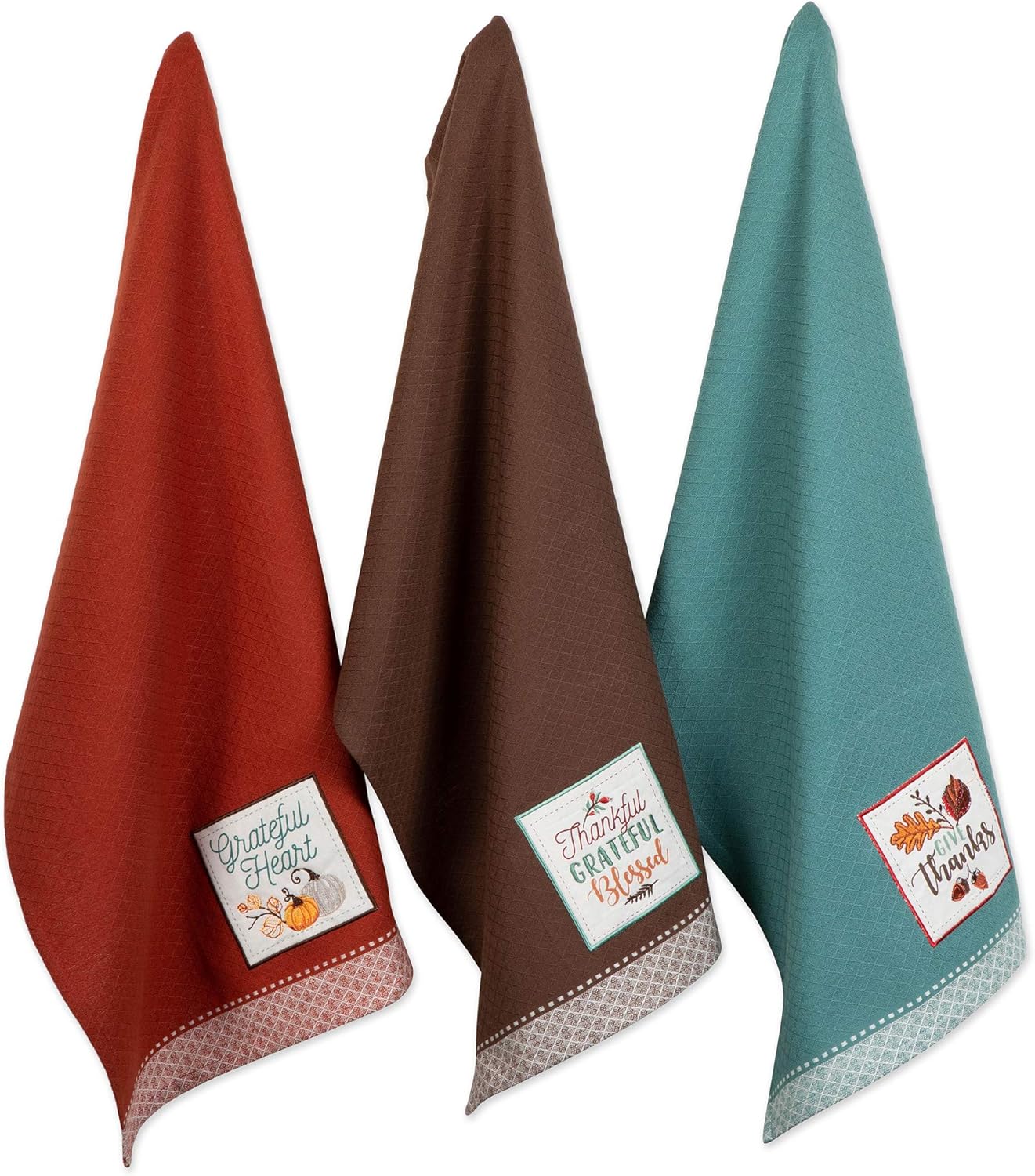 DII Fall Basics Collection Embellished 18x28 Dishtowel Set Thankful Grateful