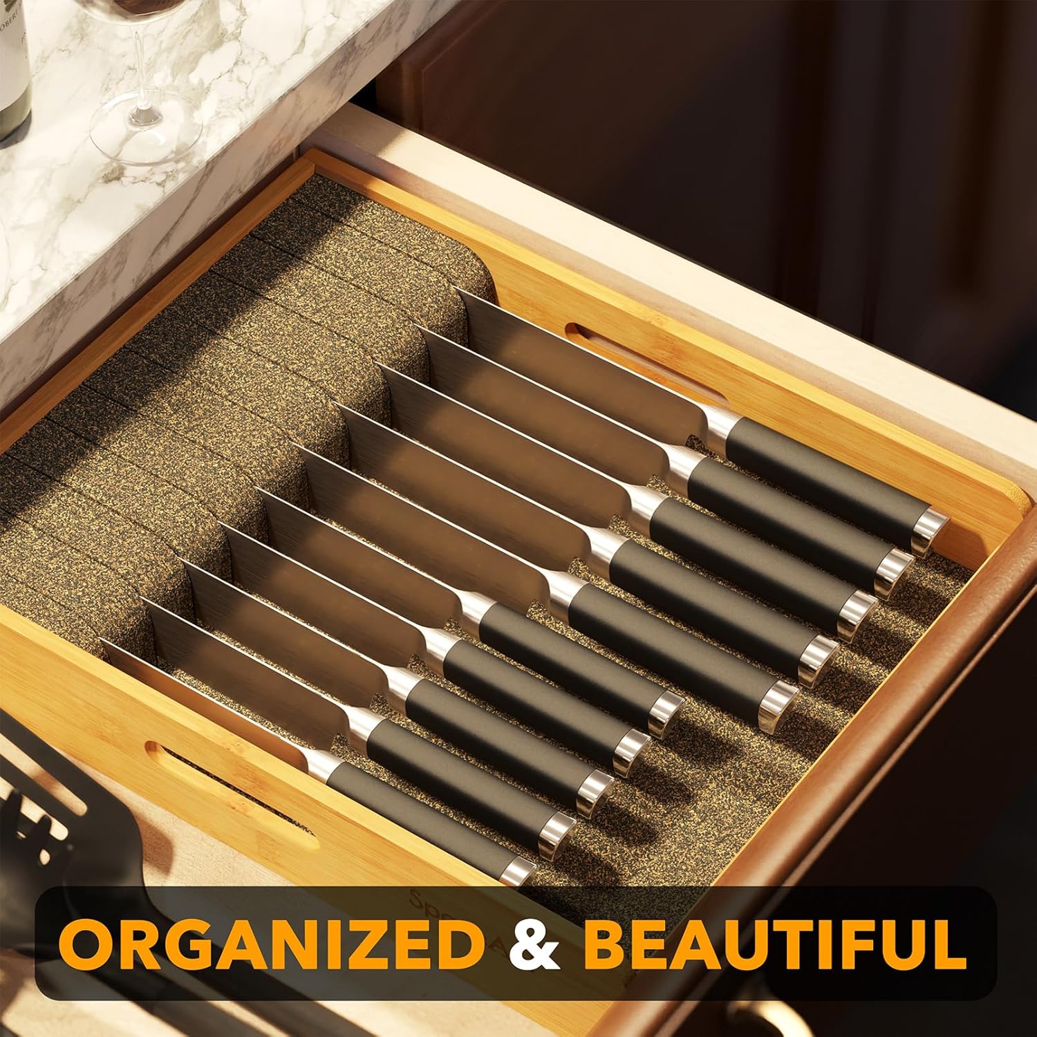 SpaceAid Large Knife Drawer Organizer bamboo insert
