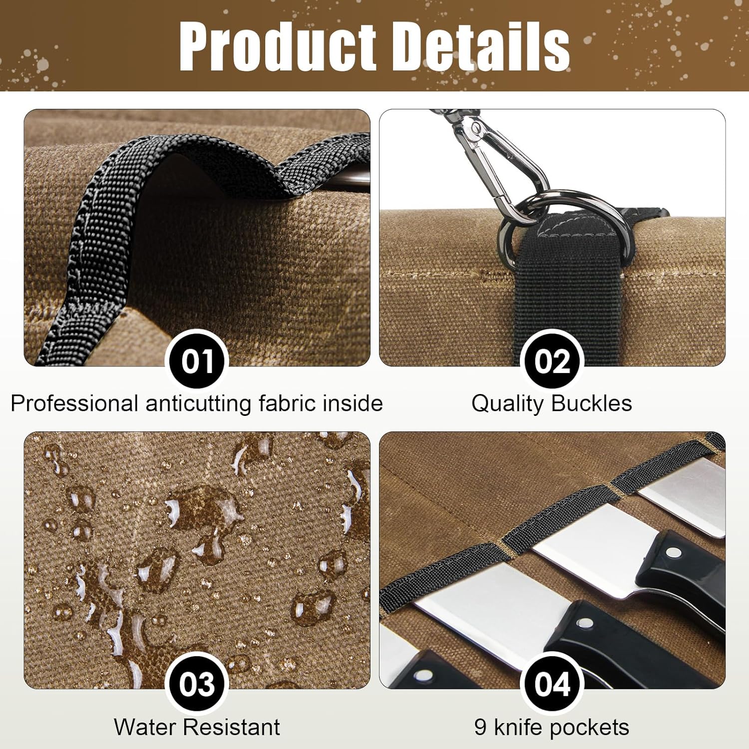 QEES Waxed Canvas Chef Knife Bag