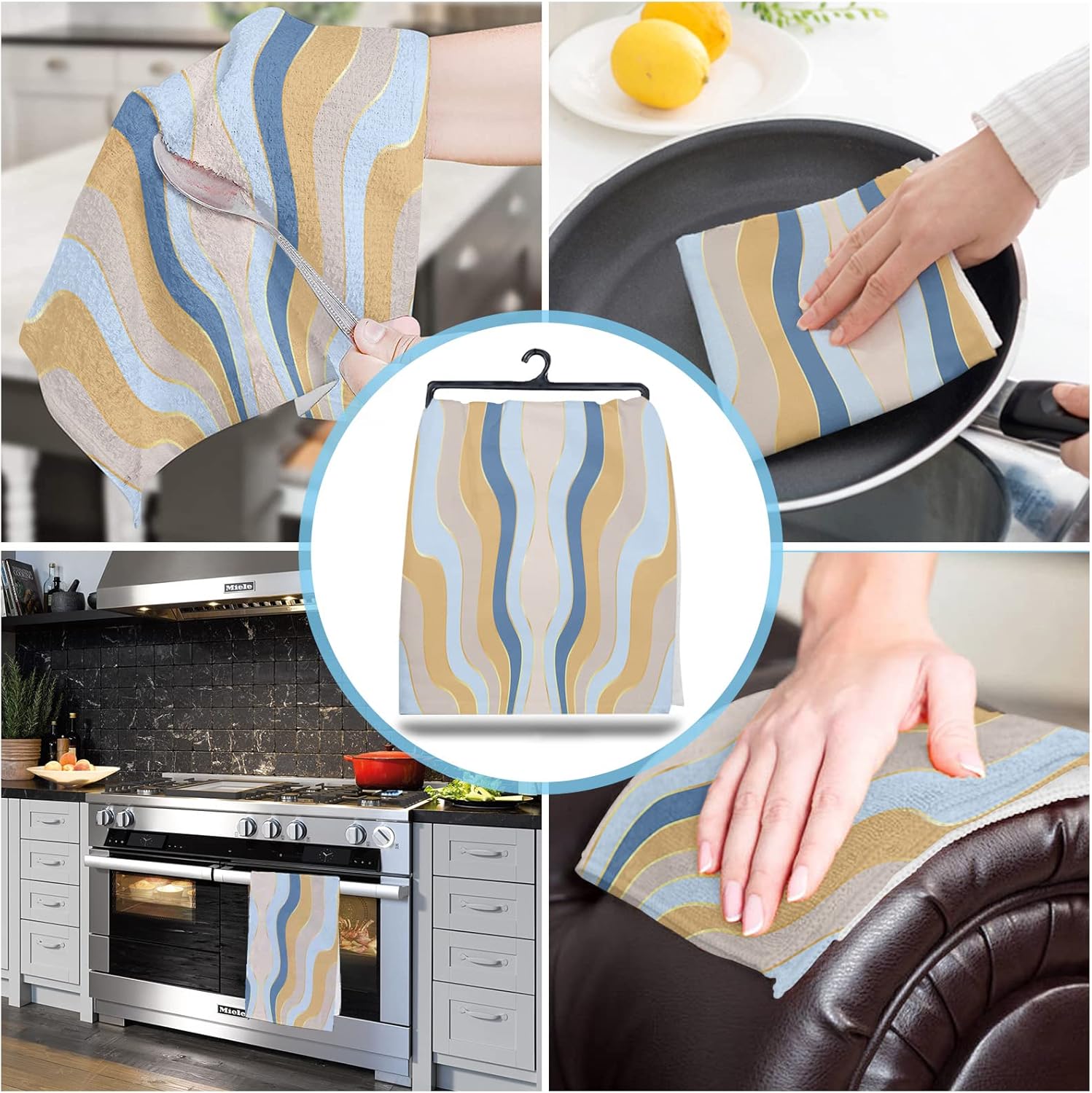 ZOE GARDEN Abstract Kitchen Towels 4-PC Geometric Stripes Quick-Dry Microfiber Dishcloth