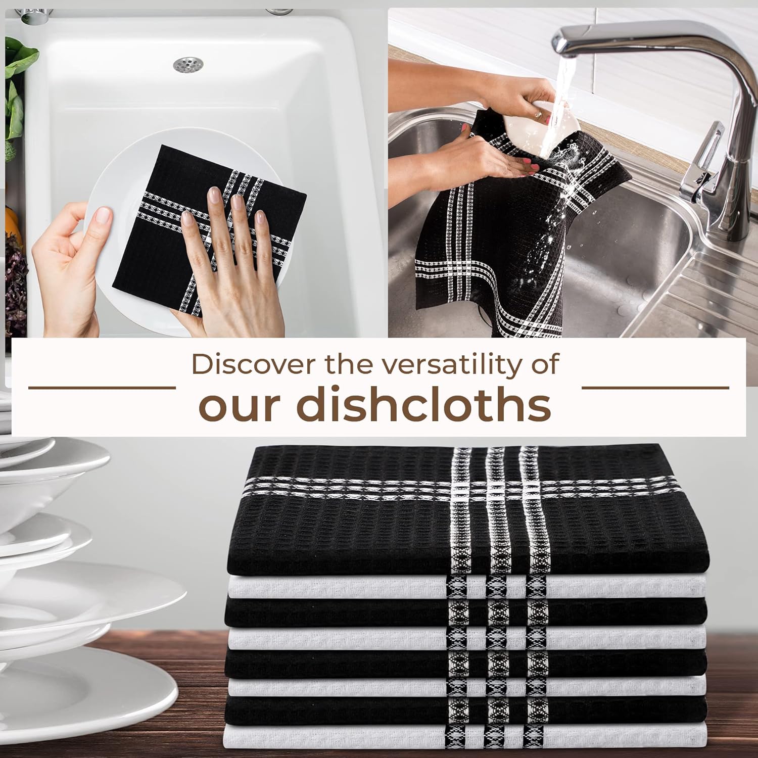 Urban Villa Cotton Dish Cloth Set of 8 12x12 Waffle Towels