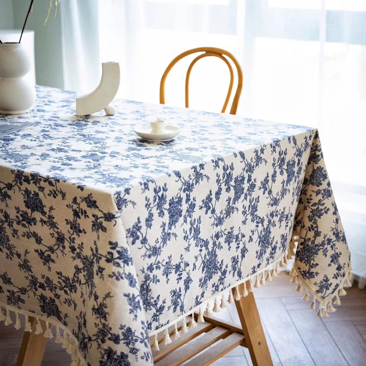French Rose Tassel Tablecloth 55x102 inches Coordinate Your Kitchen Dining Kennedy Collection