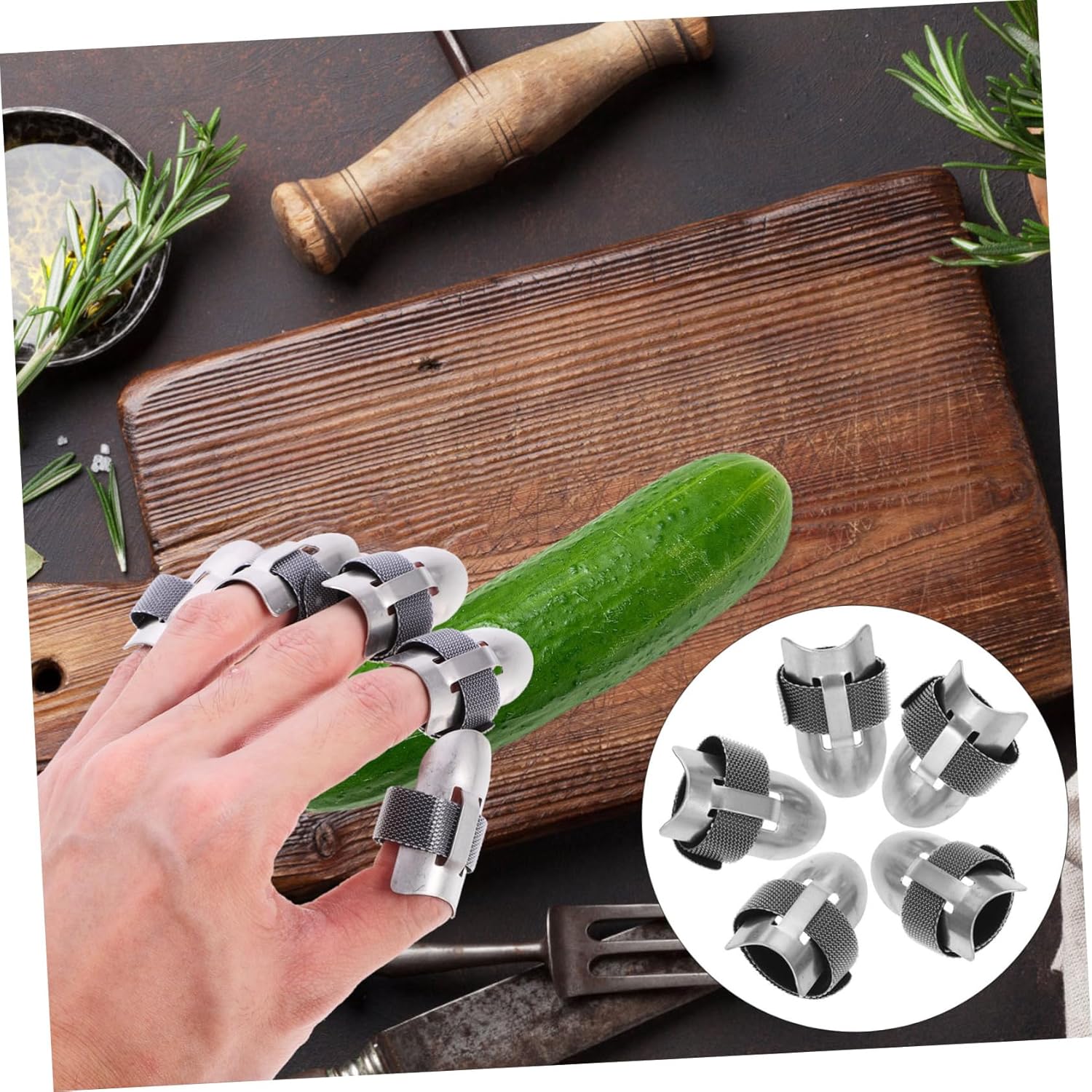Stainless Steel Finger Protectors 5-Piece Set for Cutting and Slicing