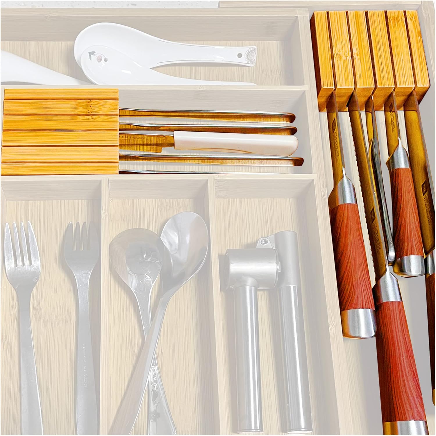 LIJEPNA Bamboo Knives Block Organizer - Holds 10 Knives