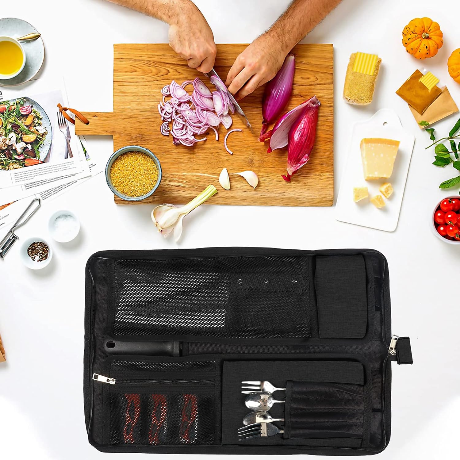 Premium Chefs Knife Roll Bag 13 Slots Zippered Closure
