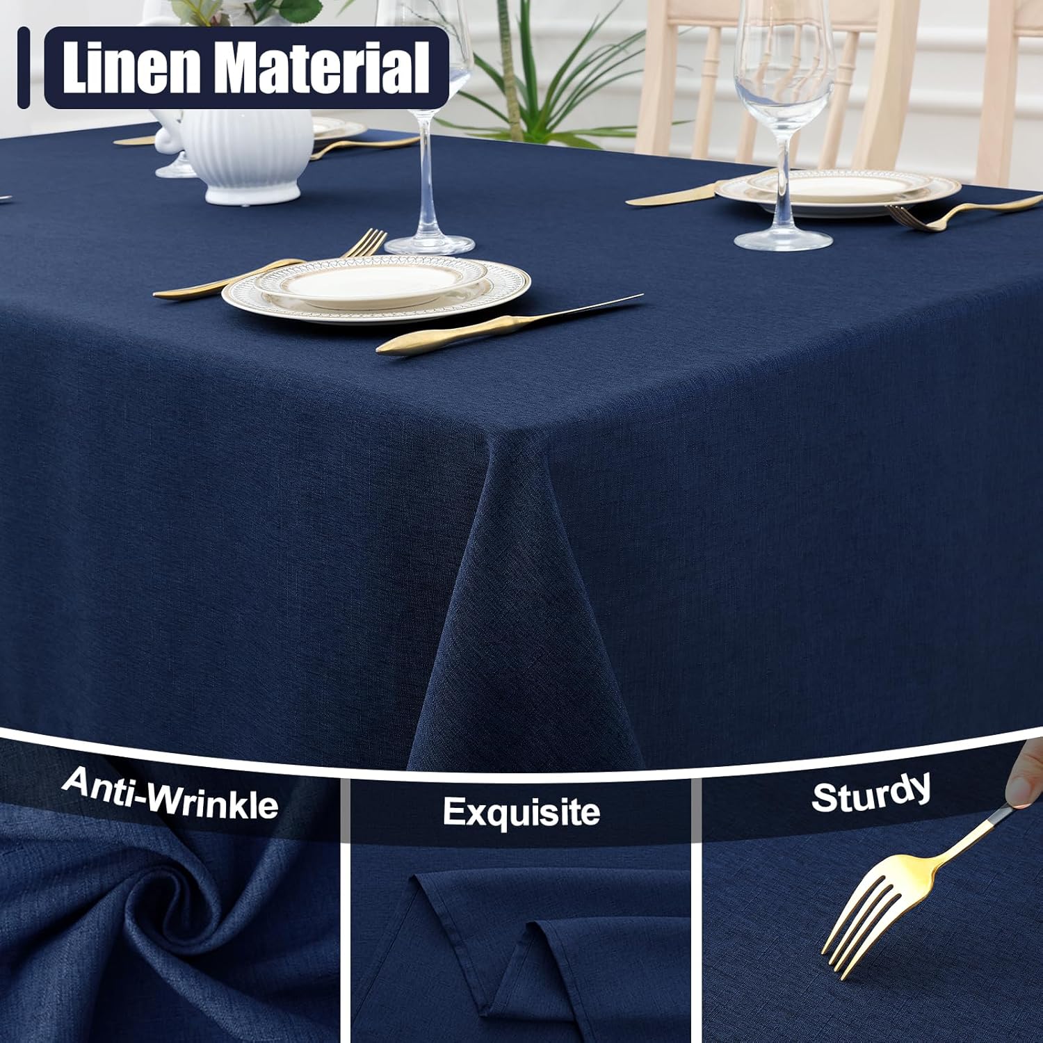 Smiry Water Repellent Tablecloth 52x70-inch Navy