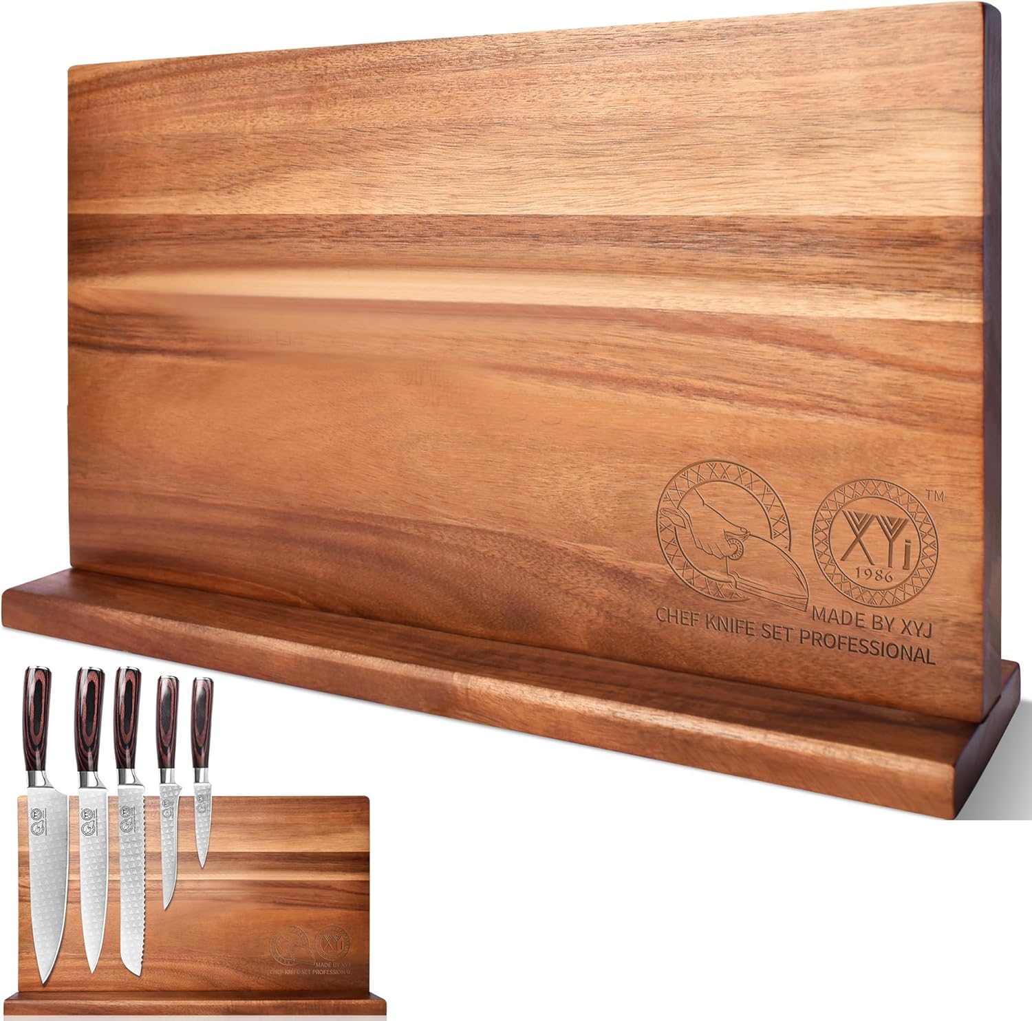 XYJExtra Large Magnetic Knife Block Organizer for Acacia Wood Kitchen Knives