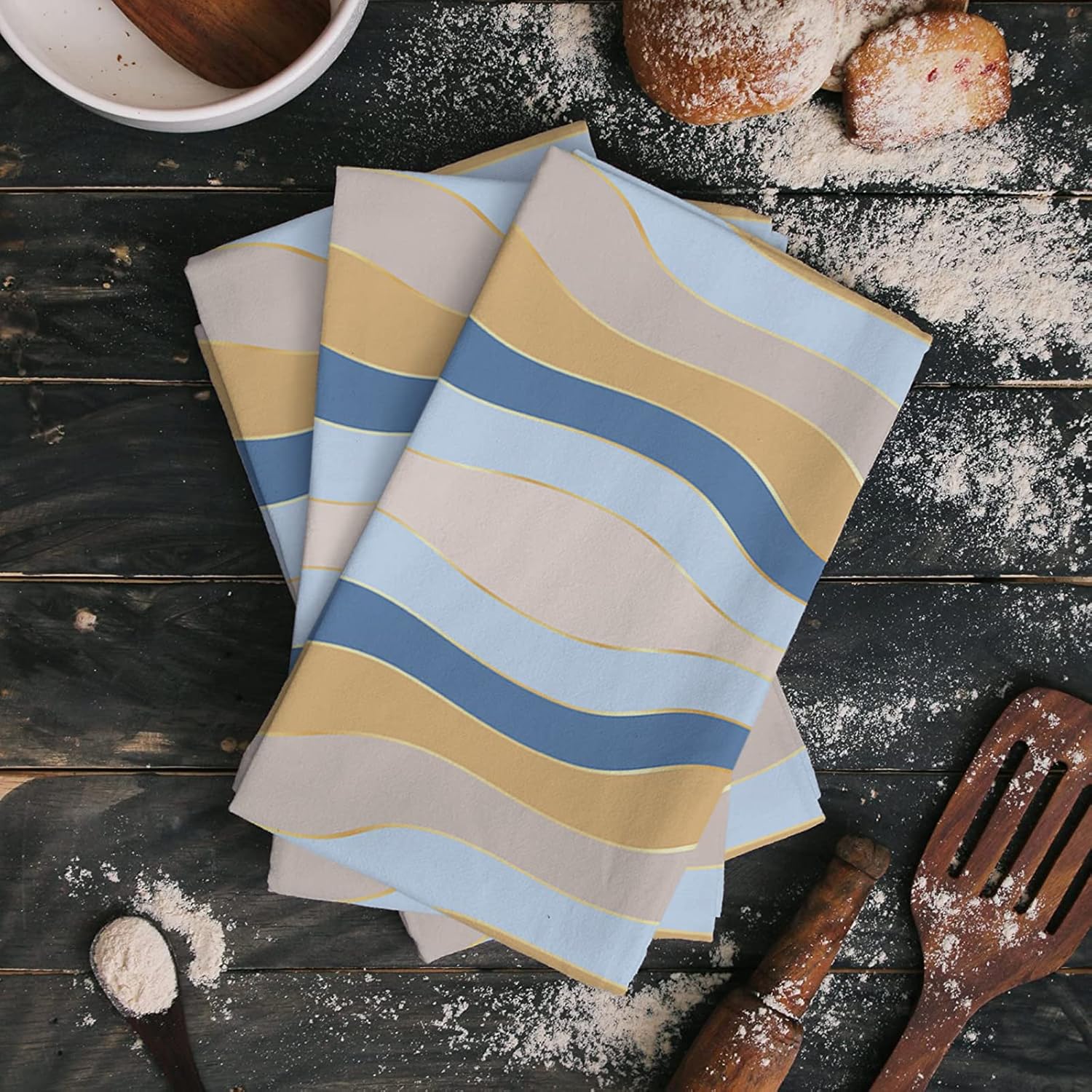 ZOE GARDEN Abstract Kitchen Towels 4-PC Geometric Stripes Quick-Dry Microfiber Dishcloth