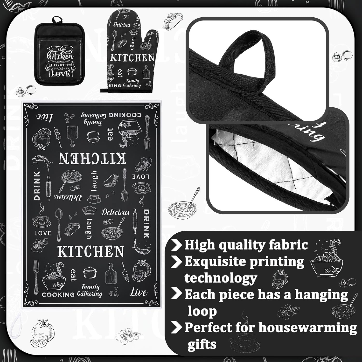 Leinuosen 6 Piece Farmhouse Oven Mitt Set