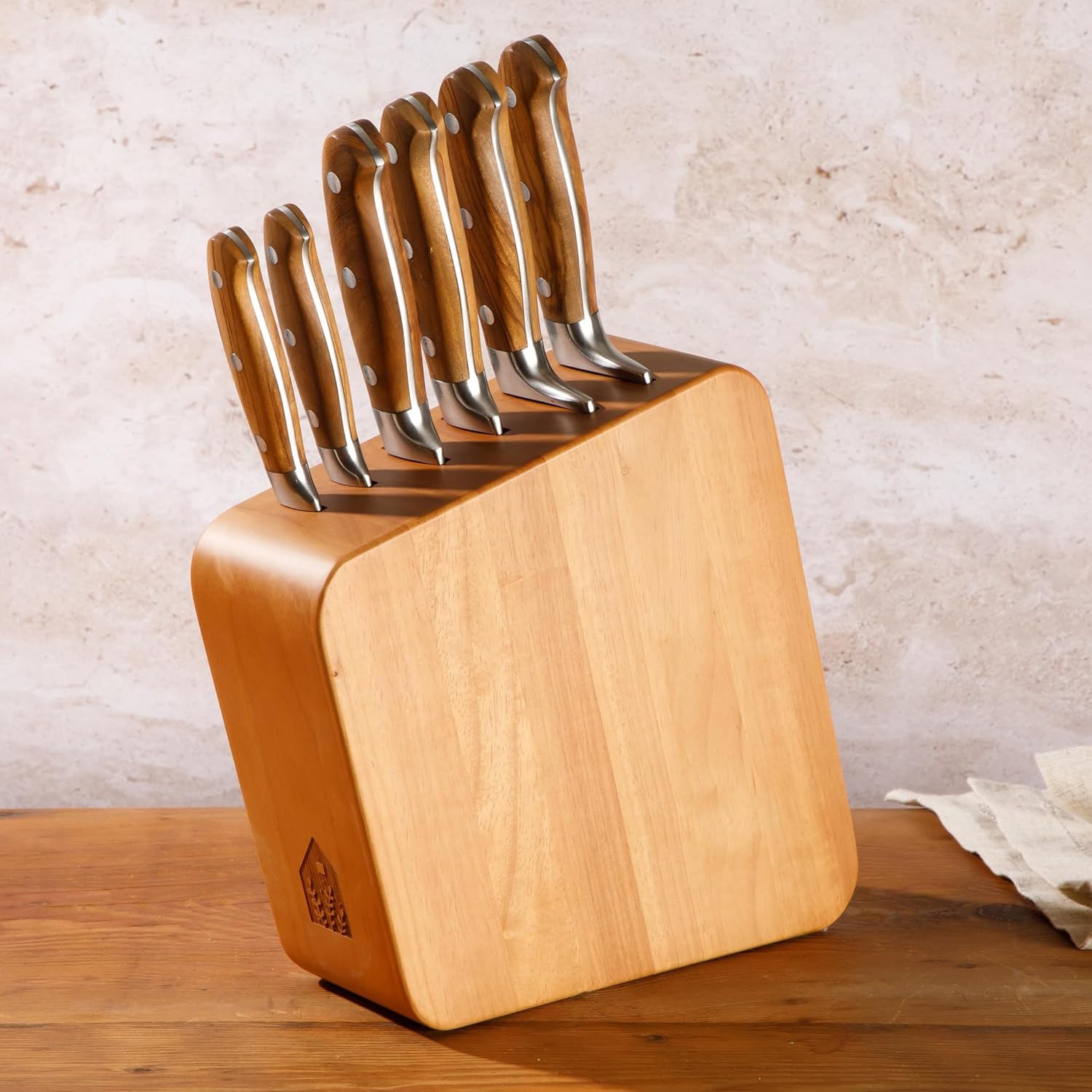 Bloomhouse Italian Olive Wooden Knife Block Set
