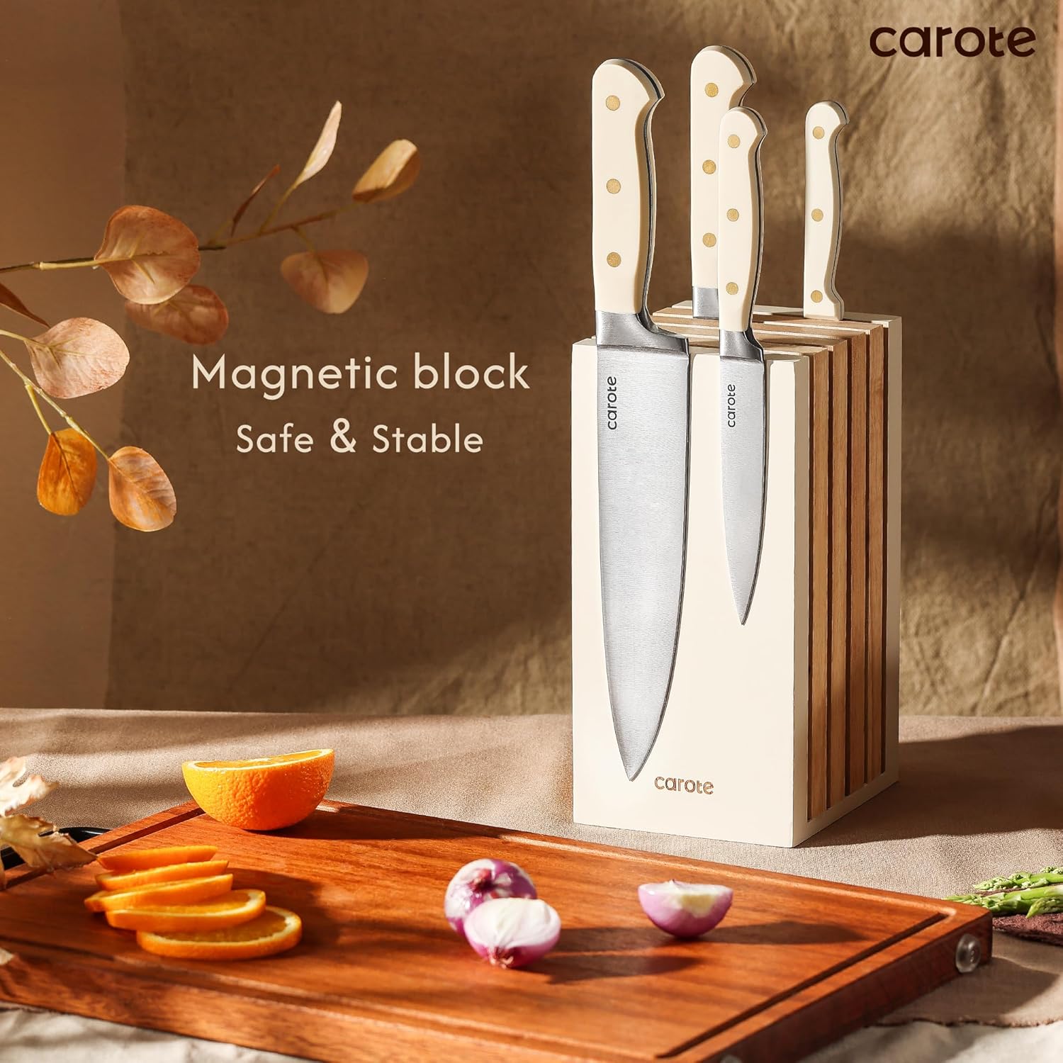 CAROTE 11PCS Knife Set with Block for Kitchen