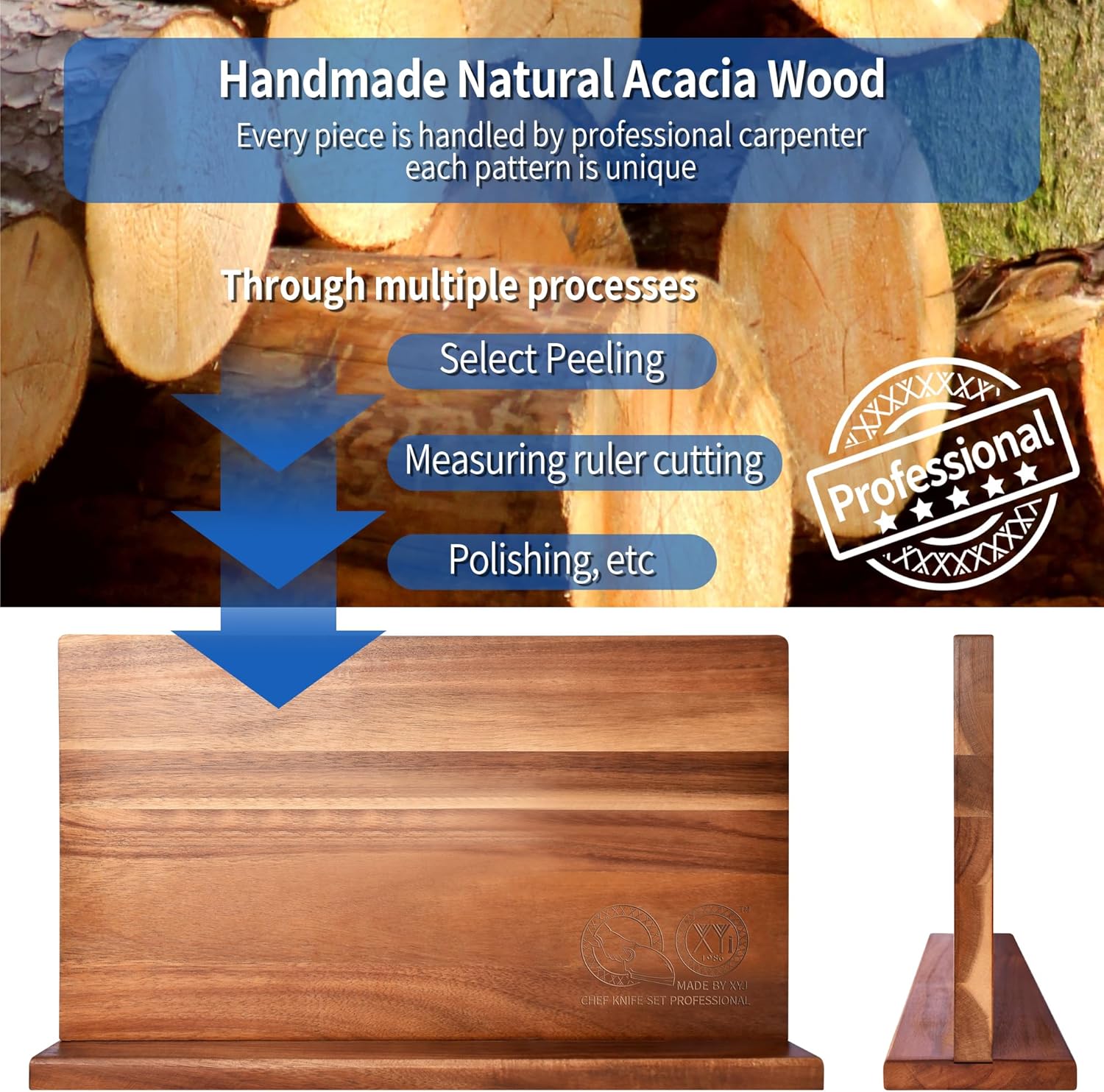 XYJExtra Large Magnetic Knife Block Organizer for Acacia Wood Kitchen Knives