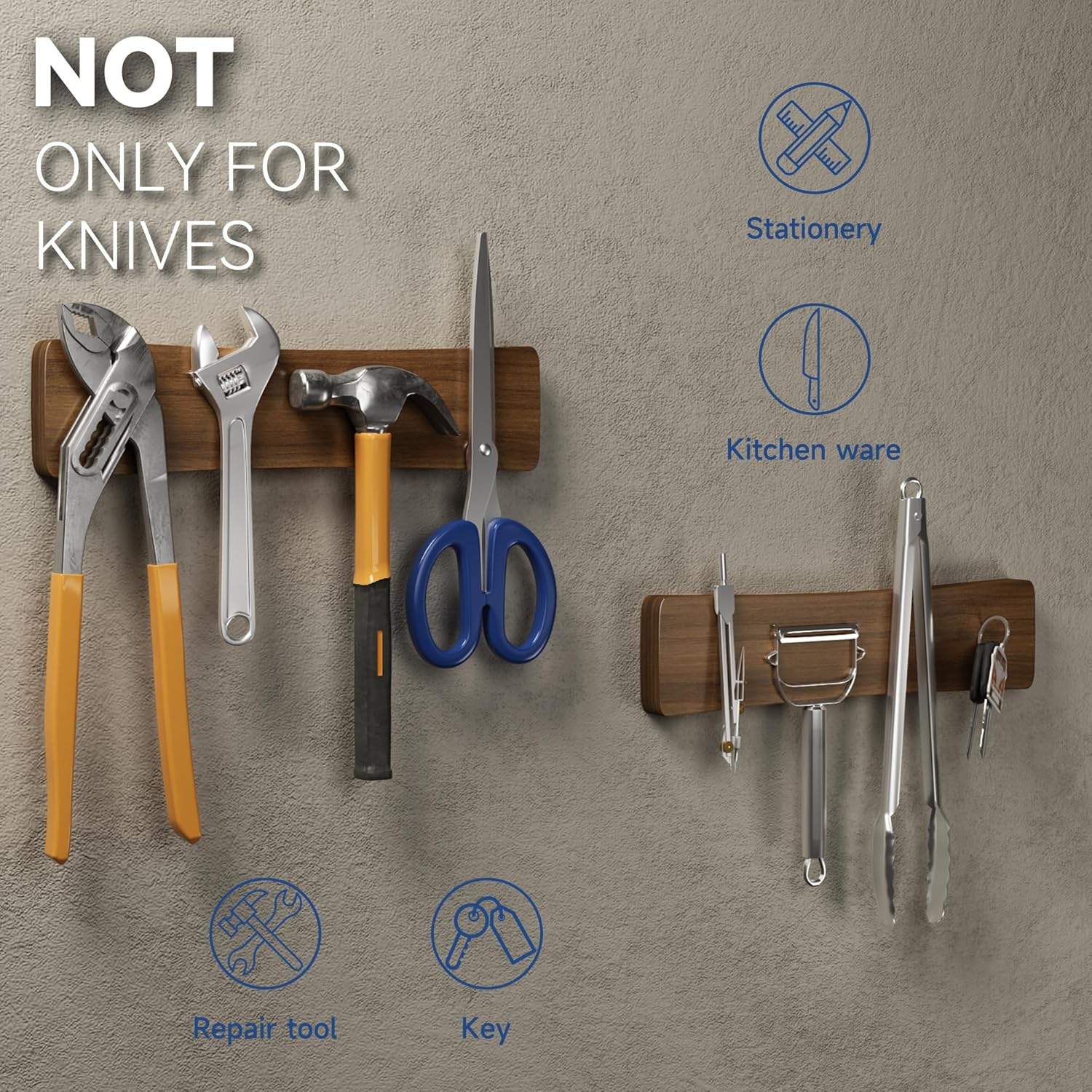 Magnetic Knife Holder Acacia Wood No Drill Installation
