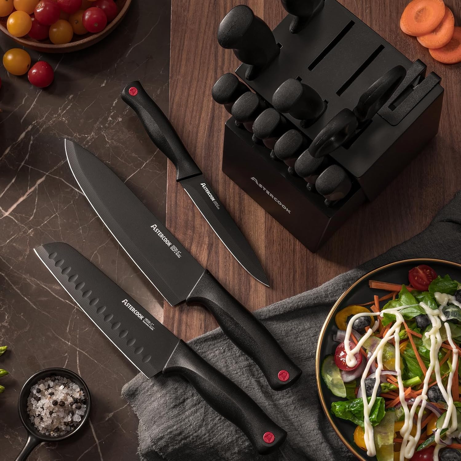 15-Piece German Stainless Steel Knife Set with Built-In Sharpener Lifetime Warranty