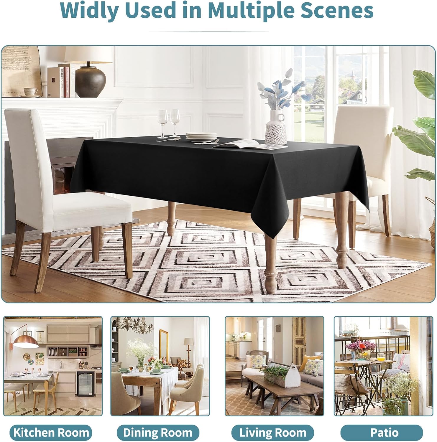 Veblandy waterproof tablecloth 60x84 inch black spill-proof