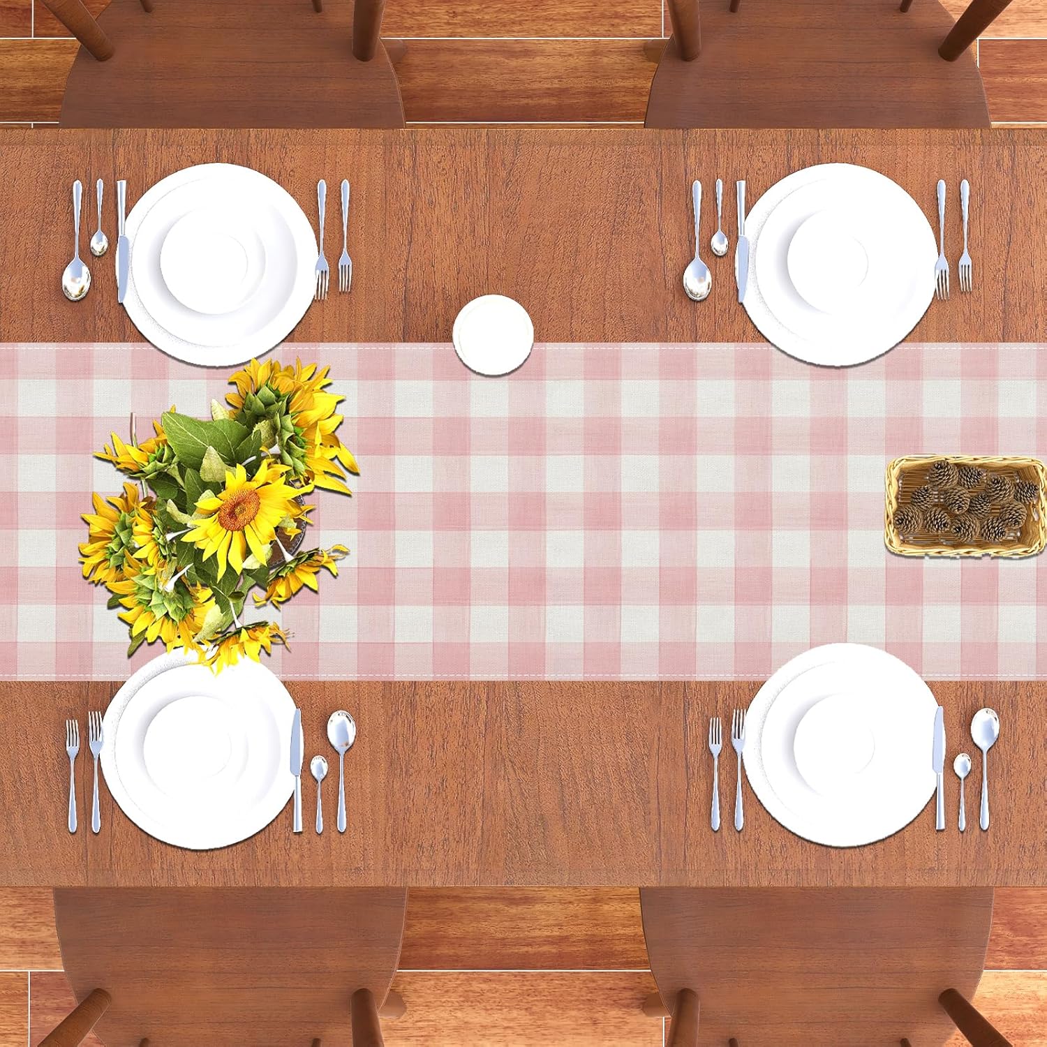 Gingham Tablecloth for Kitchen - Soft and Durable Heat Resistant 13x90