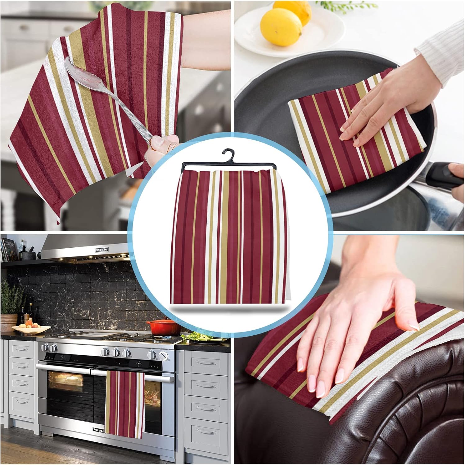 ZOE GARDEN Red Yellow Stripes Kitchen Towels